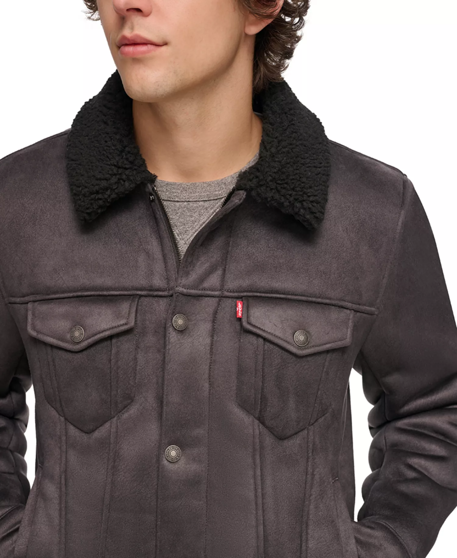 Men's Relaxed-Fit Faux-Shearling Trucker Jacket   - Black - 2XL