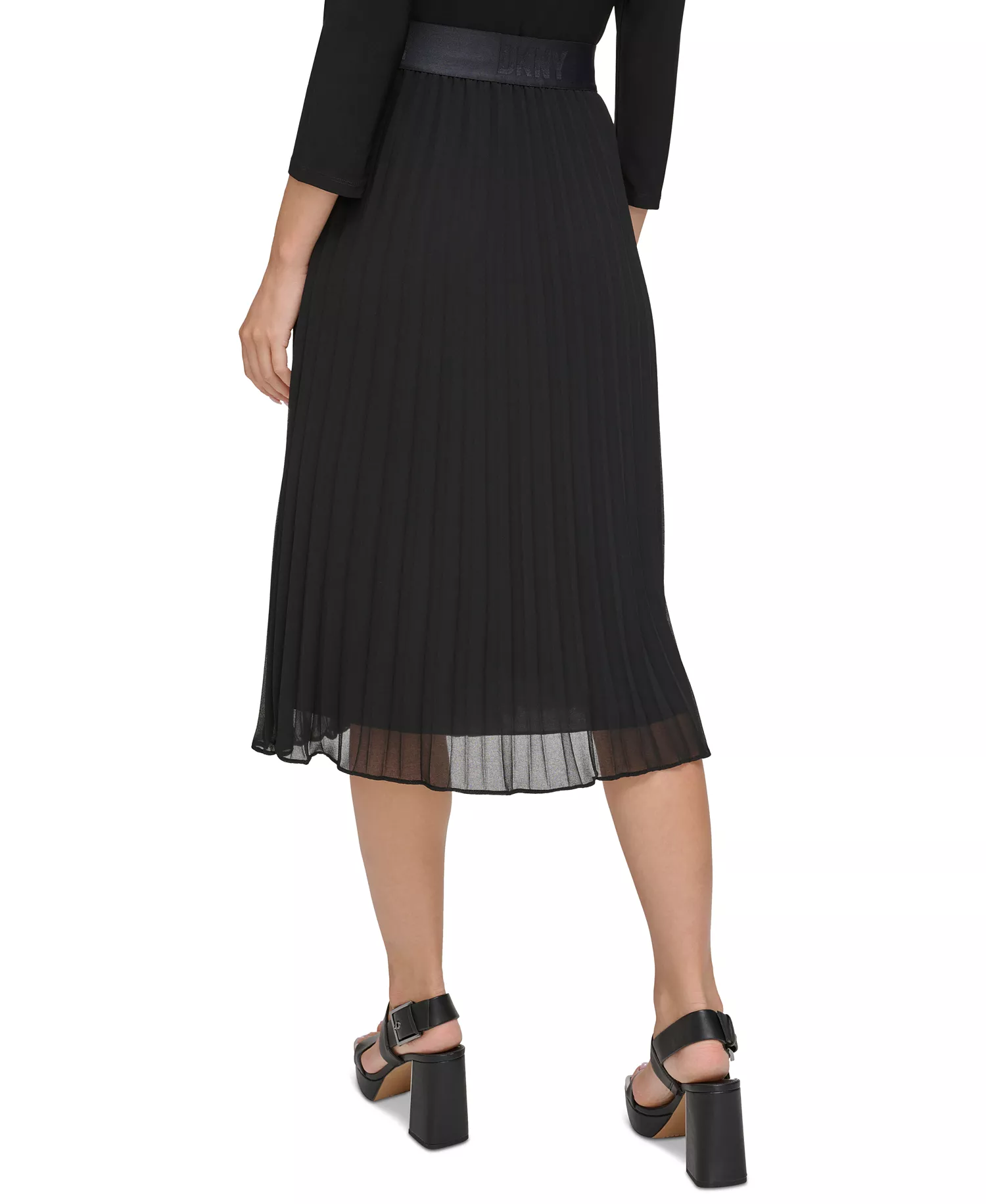 Pleated Midi Skirt - Black - L