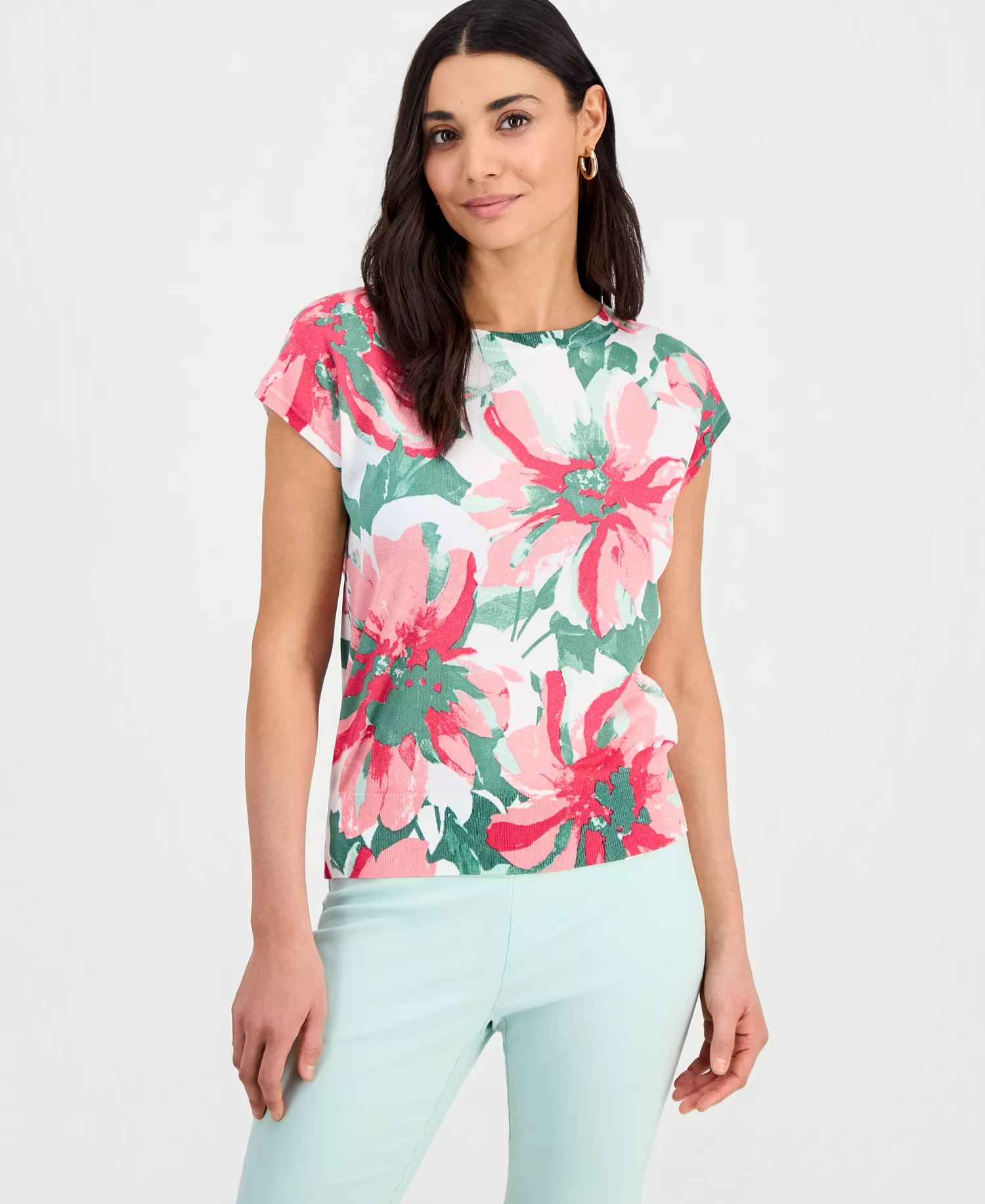 Petite Printed Dolman-Sleeve Sweater, Macy's Exclusive - Ria Bouquet - P/L