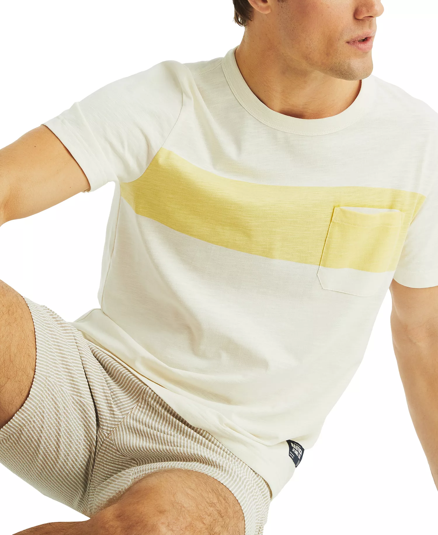 Men's Short Sleeve Chest Stripe Crewneck T-Shirt - White Cap - 2XL