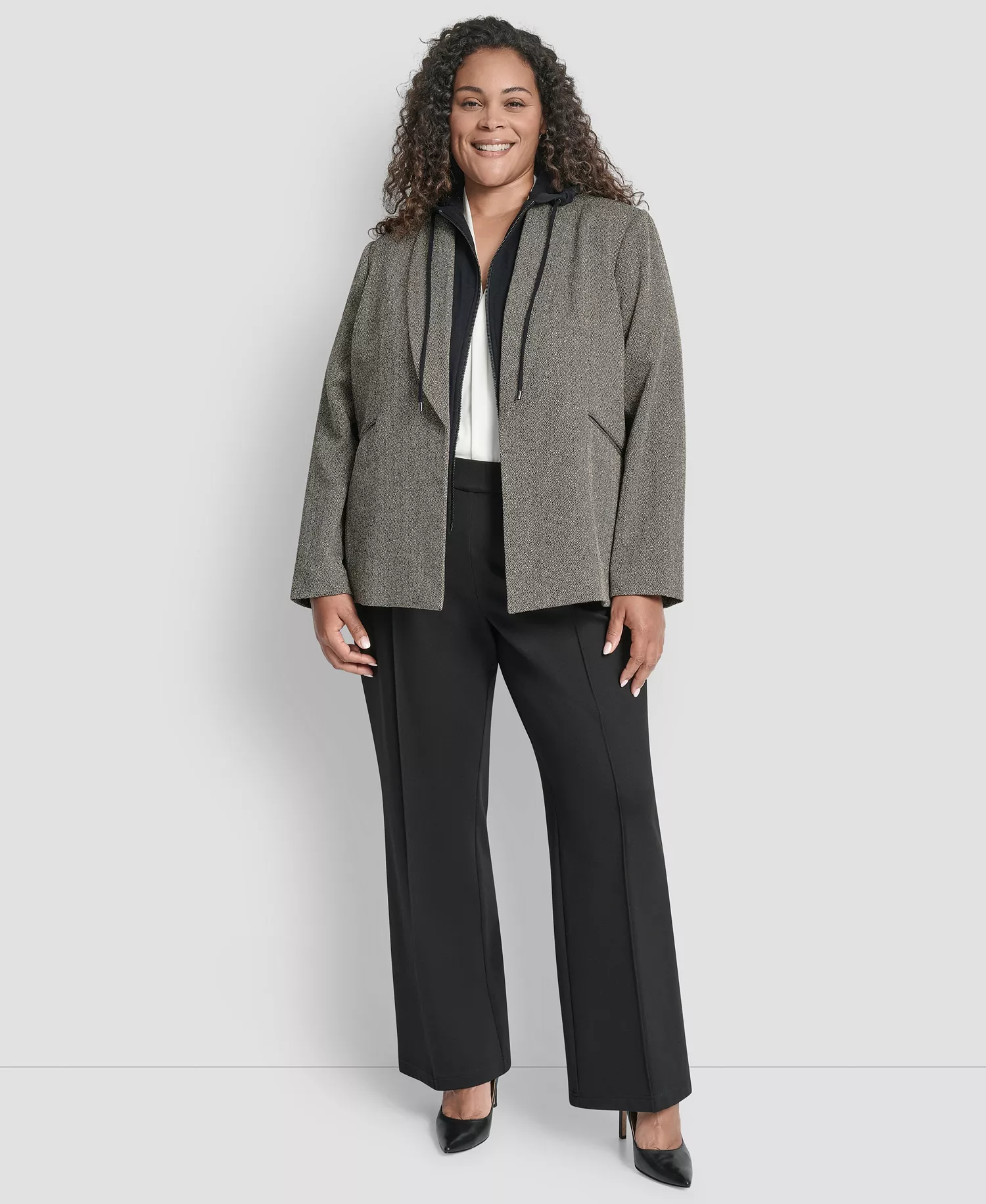 Plus Size Herringbone Blazer - Black / Travertine - 22W