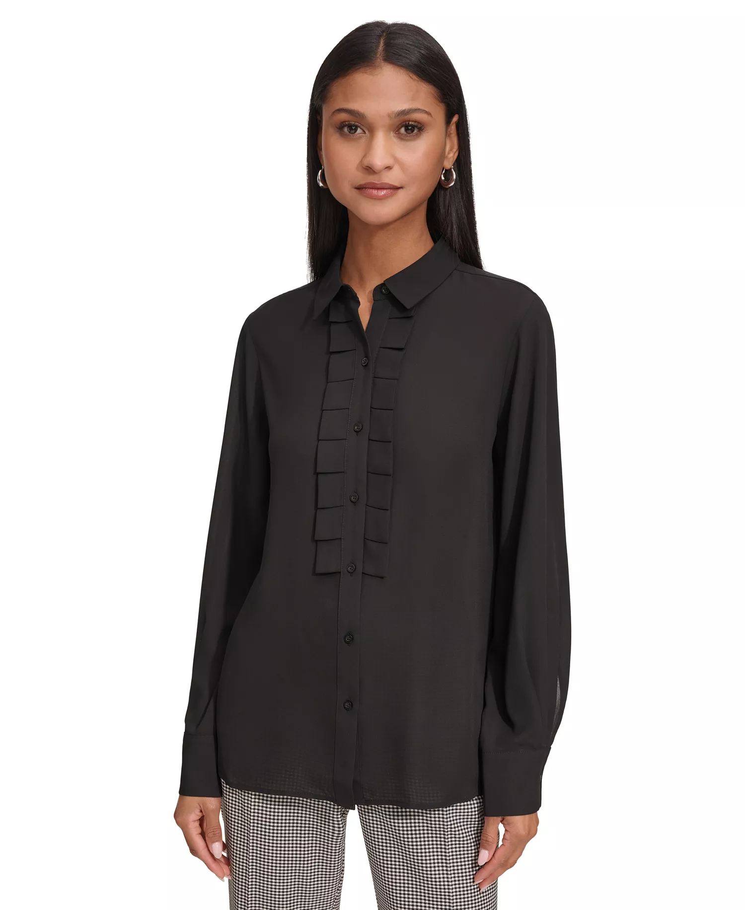 Women's Ruffled Blouse - Black - L