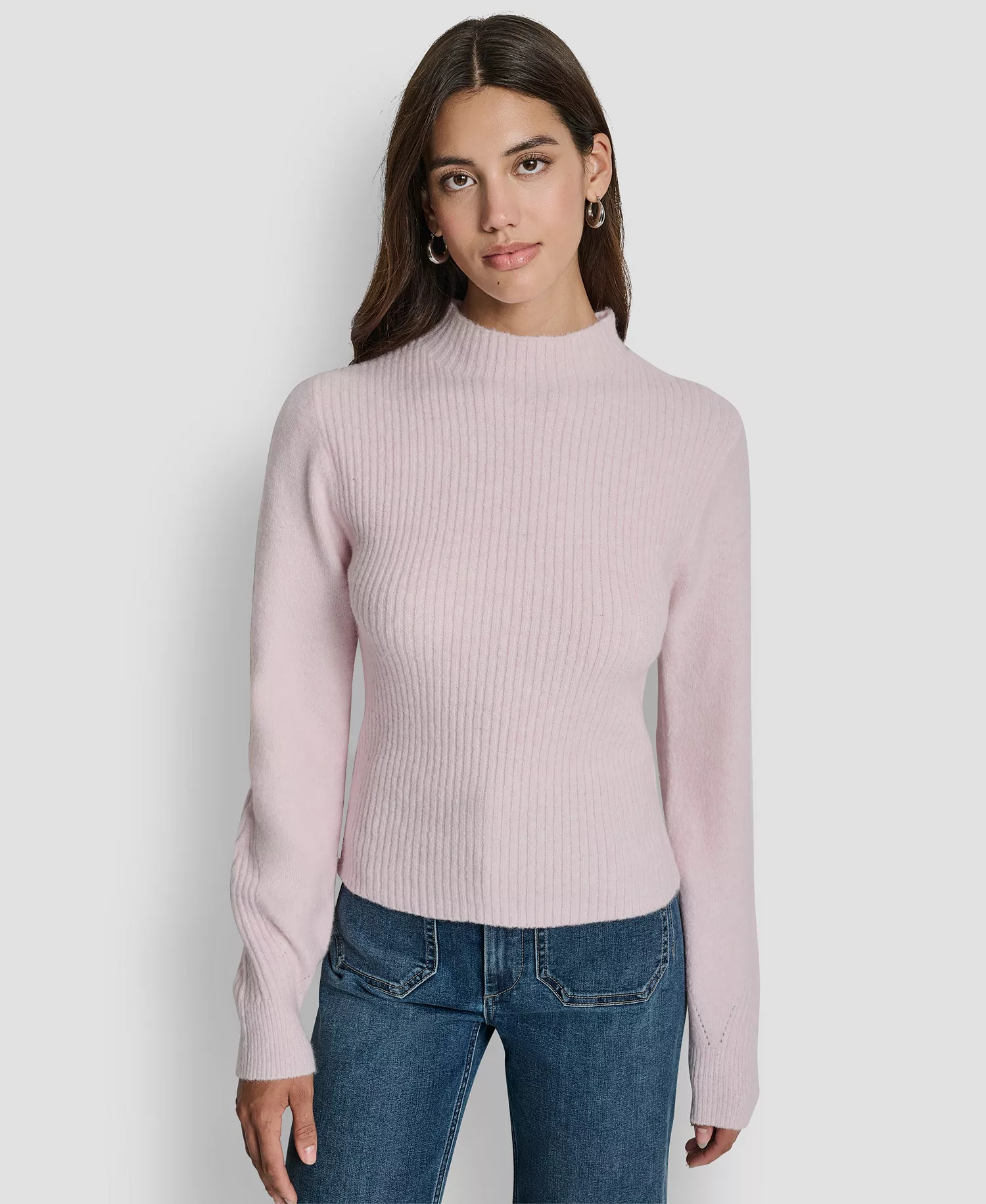 Women's Crewneck Blouson Sleeves Sweater - Pink Moon - L