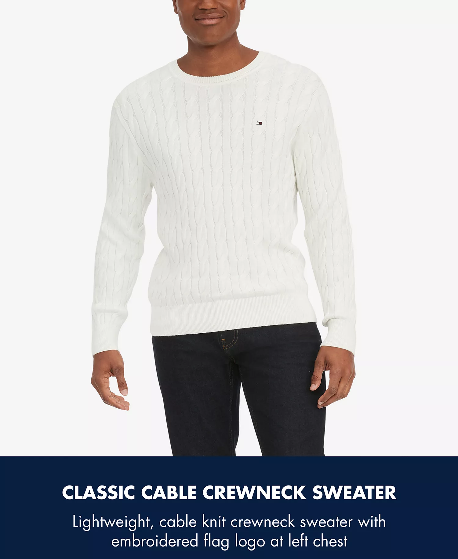 Men's Classic Cable Crewneck Sweater - Brisk Blue - L