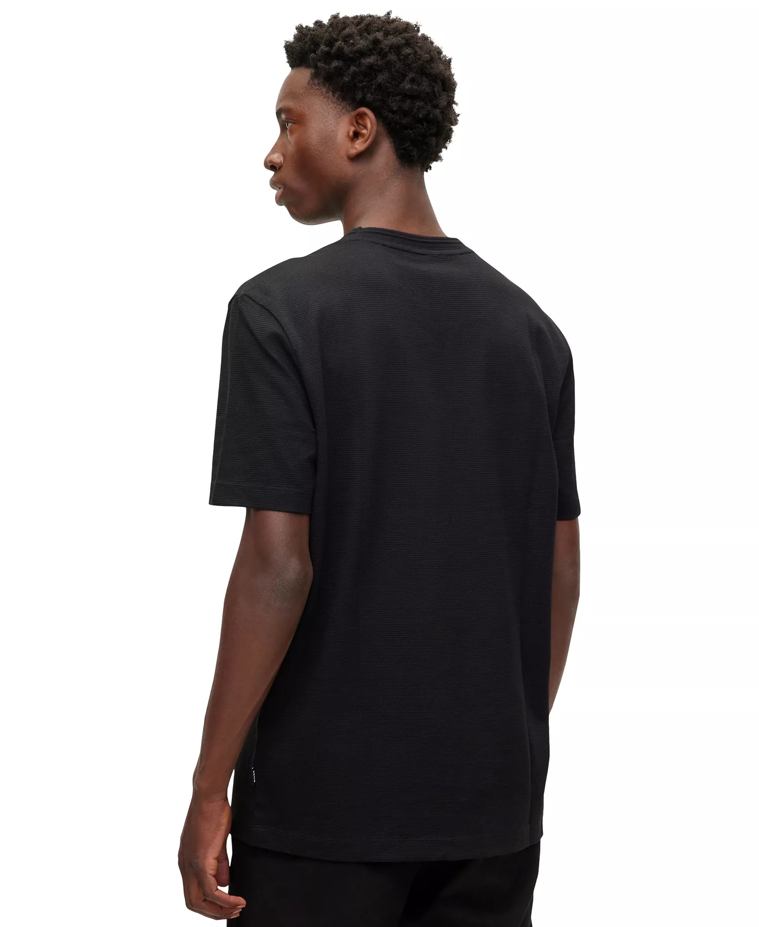 Men's Cotton-Blend Bubble-Jacquard T-Shirt - Black - 2XL