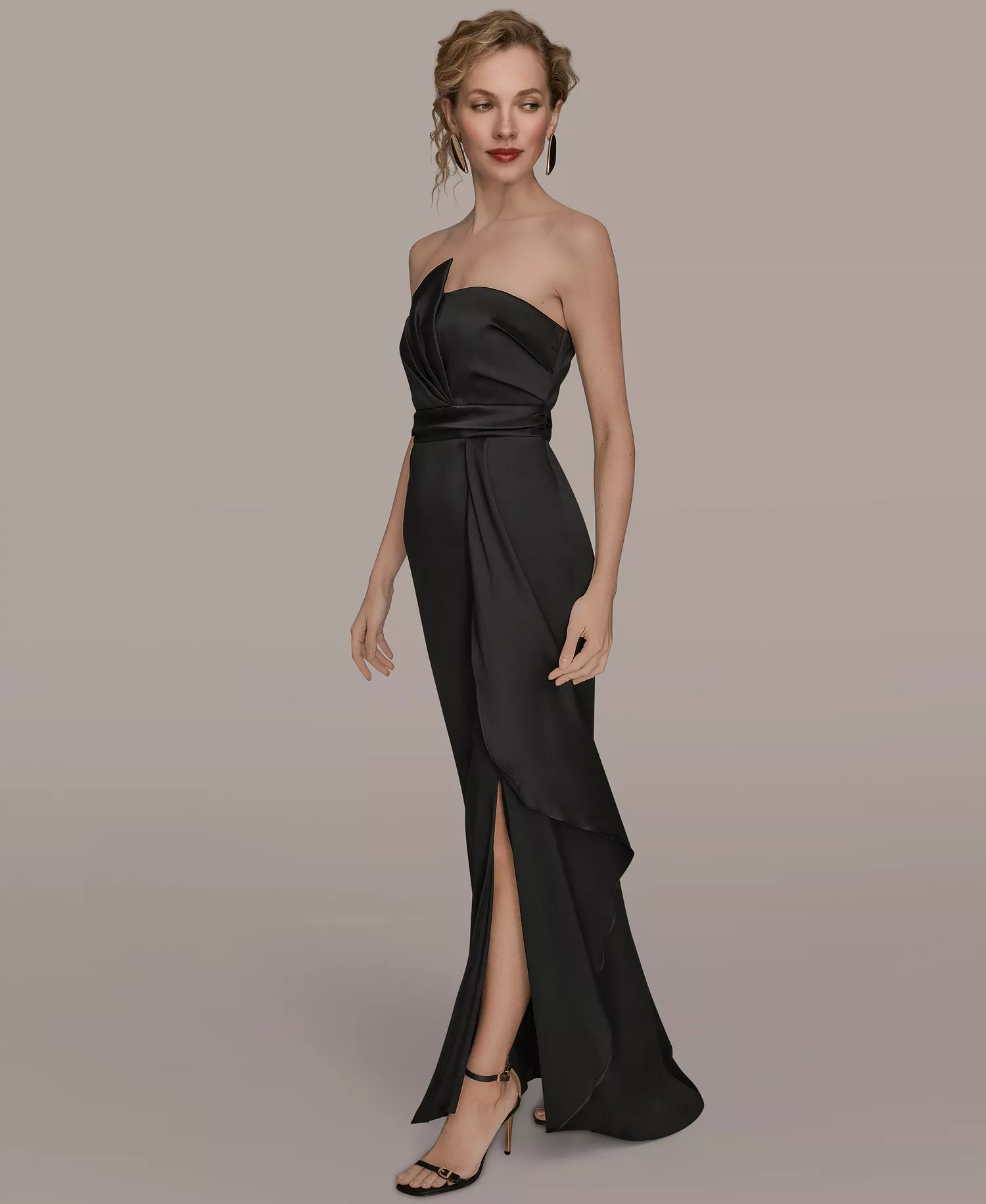Women's Asymmetric Twist Strapless Gown - Black - 10