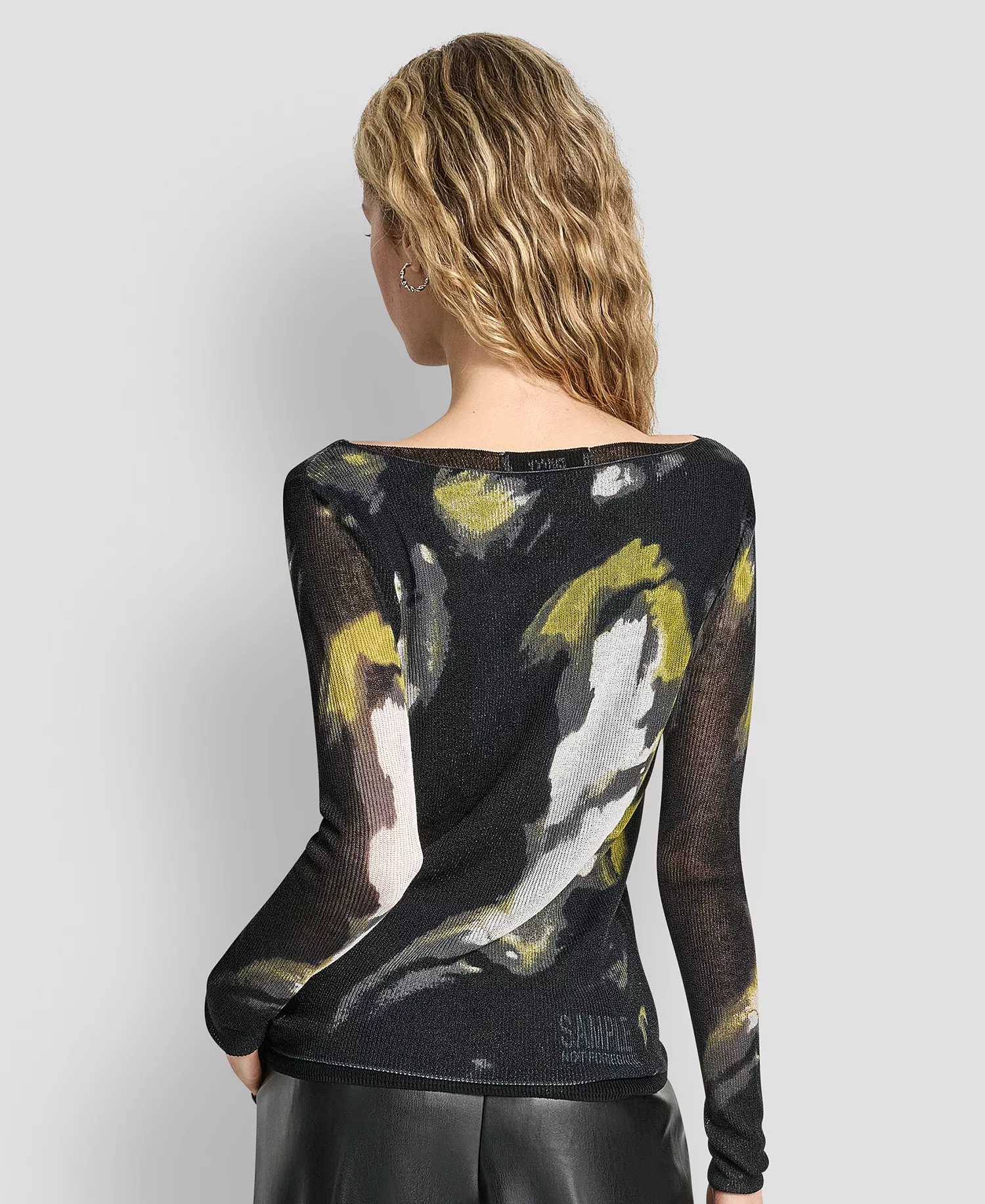 Women's Printed Double Layer Long Sleeves Sweater - Marbled Citronella - XS