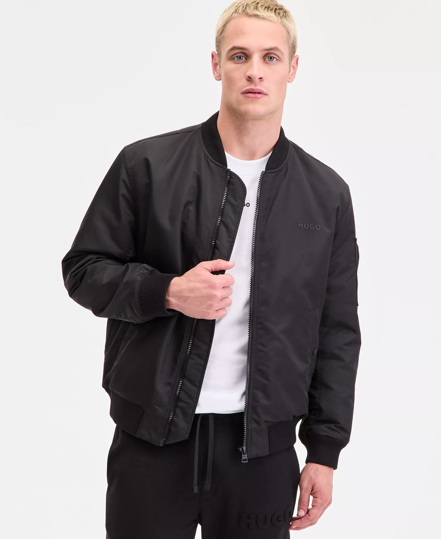 Men's Baken2435 Slim-Fit Satin Bomber Jacket - Black - 2XL