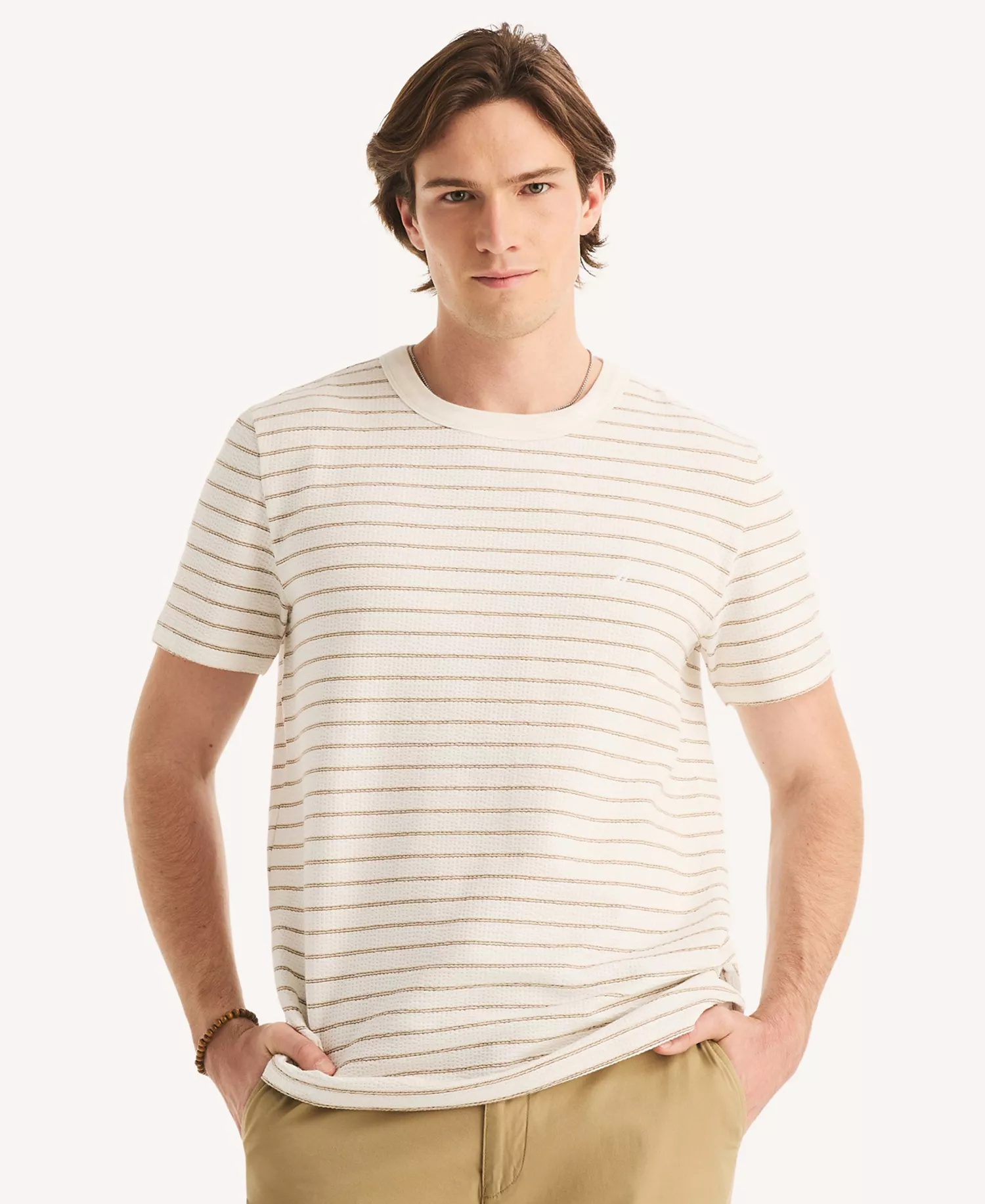 Men's Short-Sleeve Seersucker Striped T-Shirt - Cream - 2XL