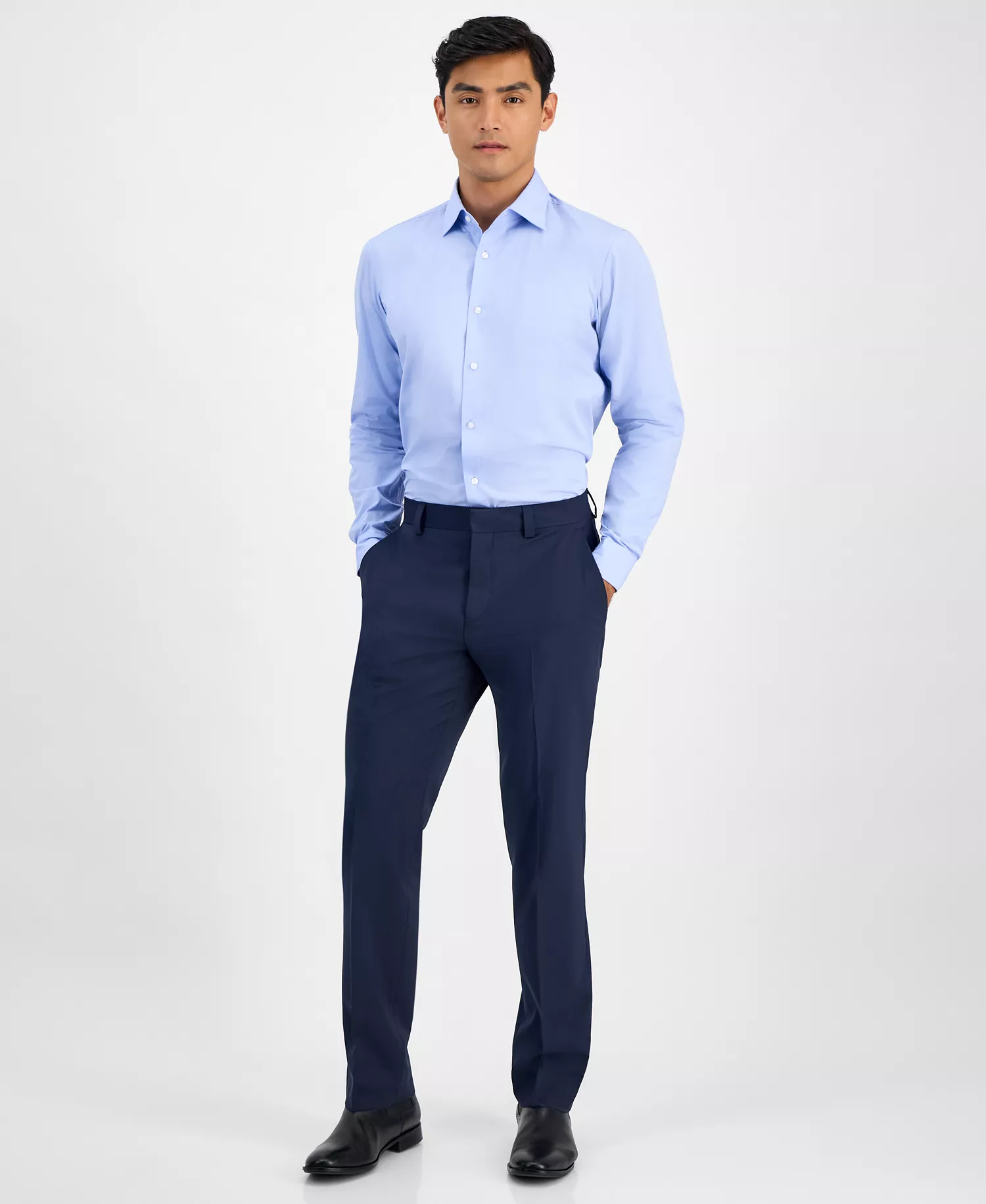 Men's Modern-Fit Solid Wool-Blend Suit Separate Pants - Navy - 30 - 30