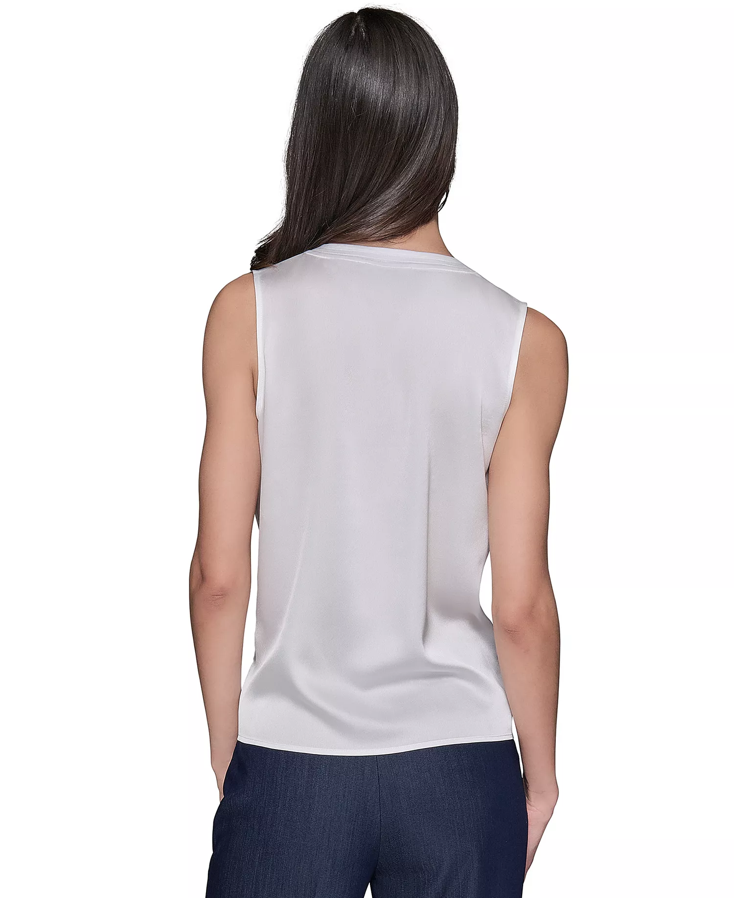 Women's Sleeveless V-Neck Blouse Top - Soft White - L