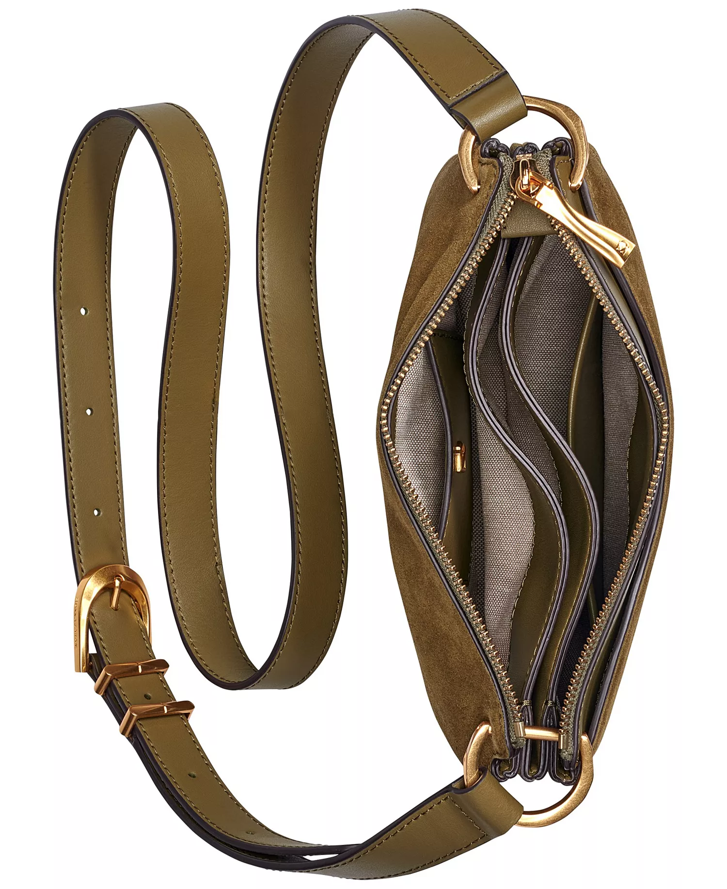 Glenwood Zippered Suede Crossbody with Beaded Tassel Detail - Smoky Olive - NO SIZE