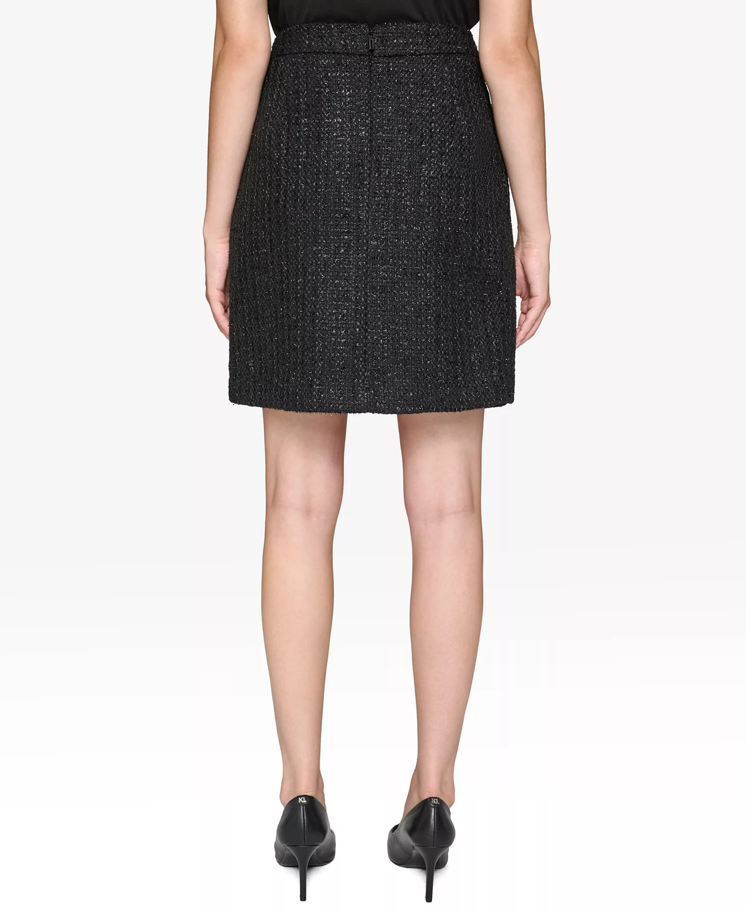 Women's Faux-Wrap Button-Trim Tweed Skirt  - Black - 10