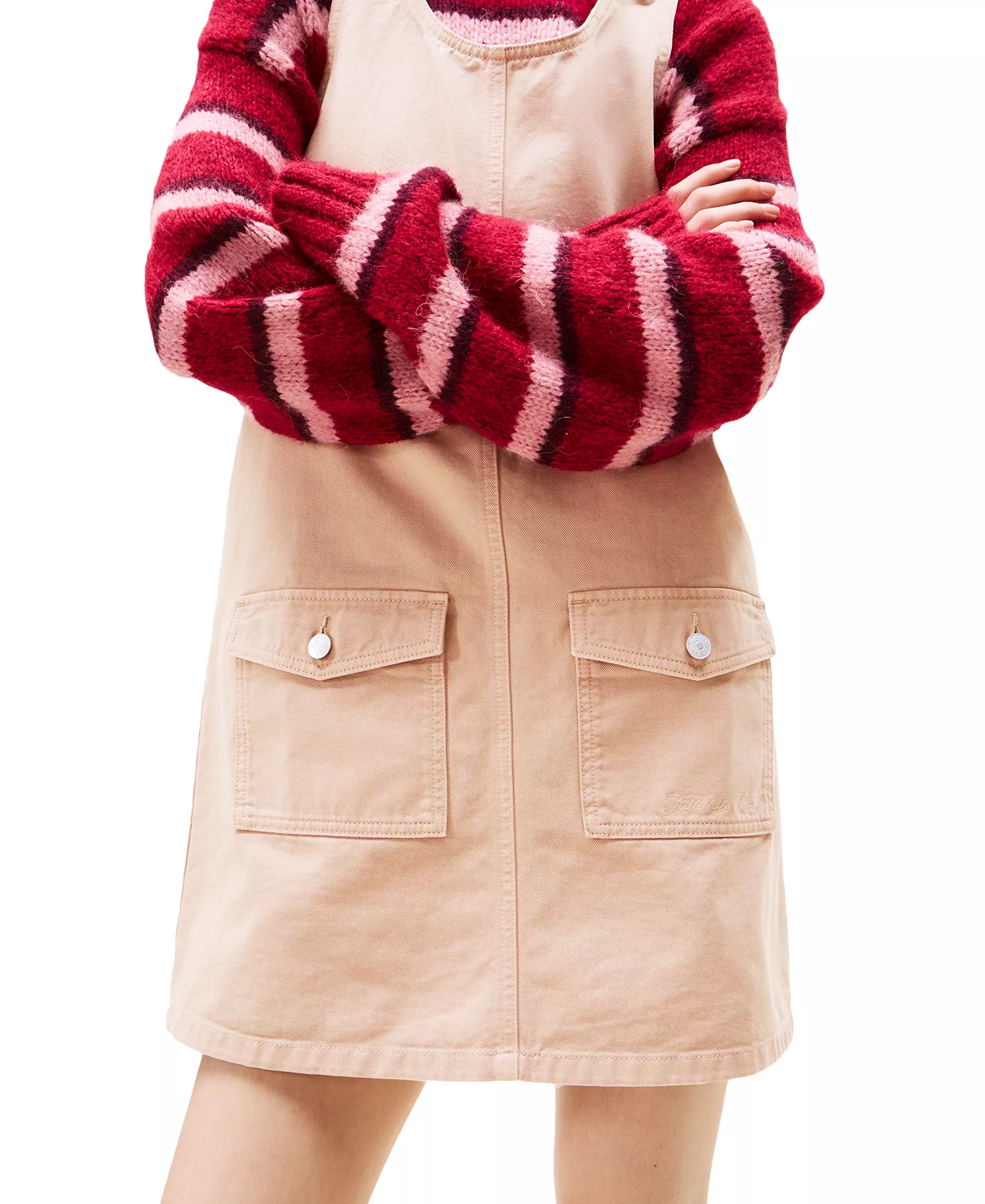 Women's Cotton Pinafore Sleeveless A-Line Dress - Malted Milk - L