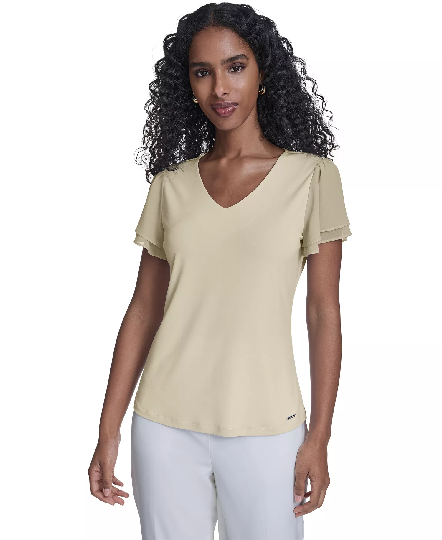 Women's Solid V-Neck Blouse - Double Cream - L