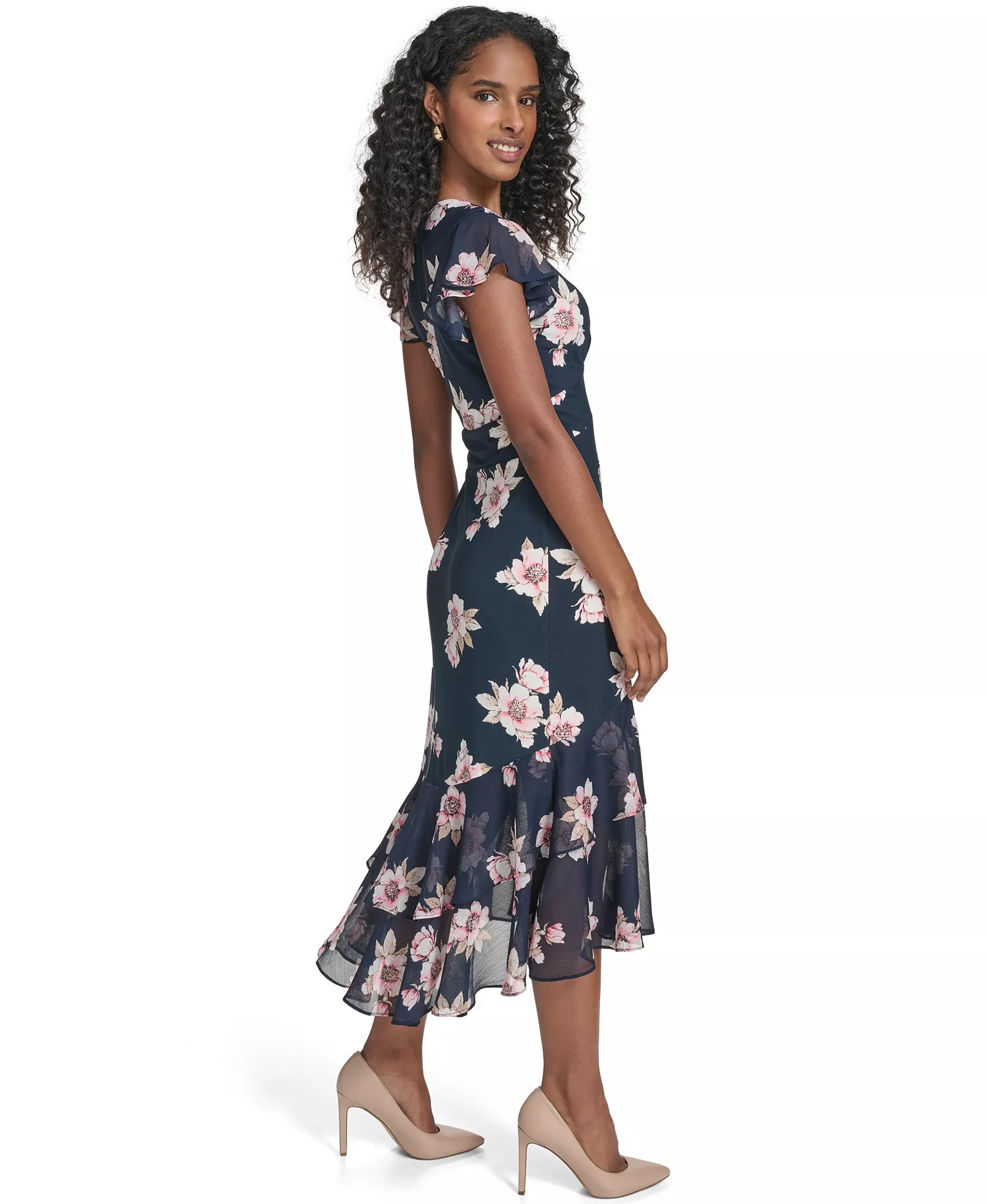 Women's Chiffon Combo Midi Dress - Sky Captain Multi - 10