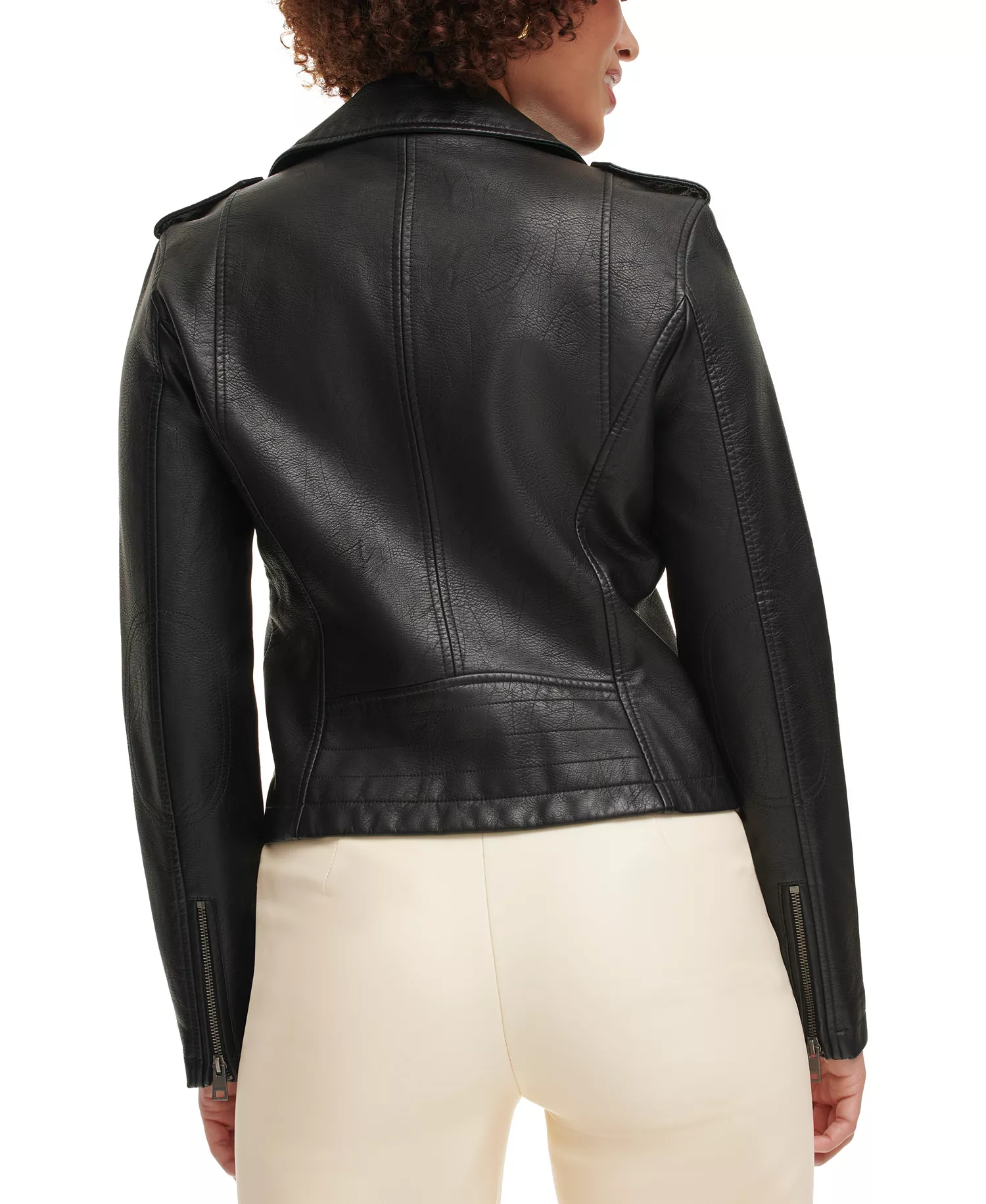 Women's Classic Faux Leather Asymmetrical Moto Jacket - Black - L