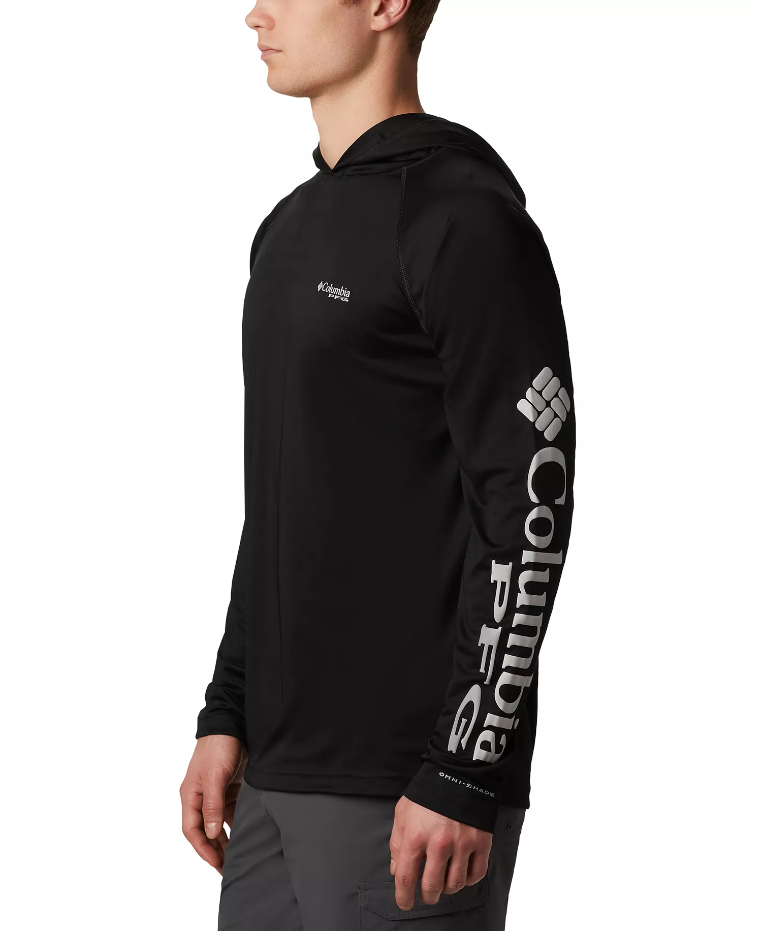 Men's Terminal Tackle UPF 50 Hoodie - Black, Cool Grey Logo - L