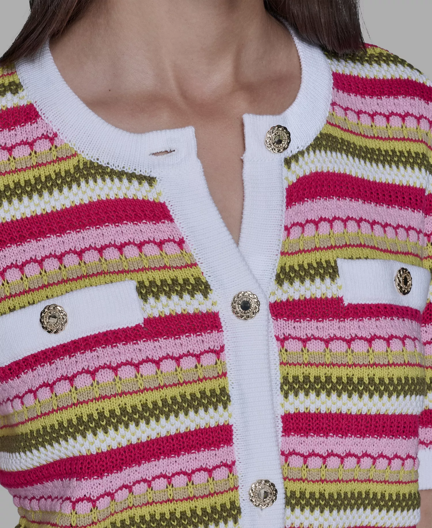 Women's Stripe Knitted Crewneck Top - Lime Multi - XL