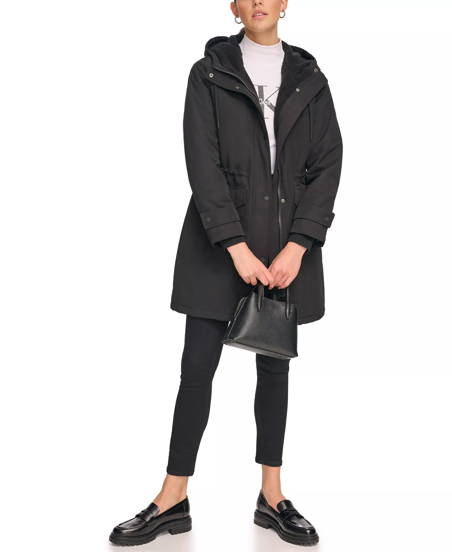 Women's Hooded Anorak Coat - Black - L