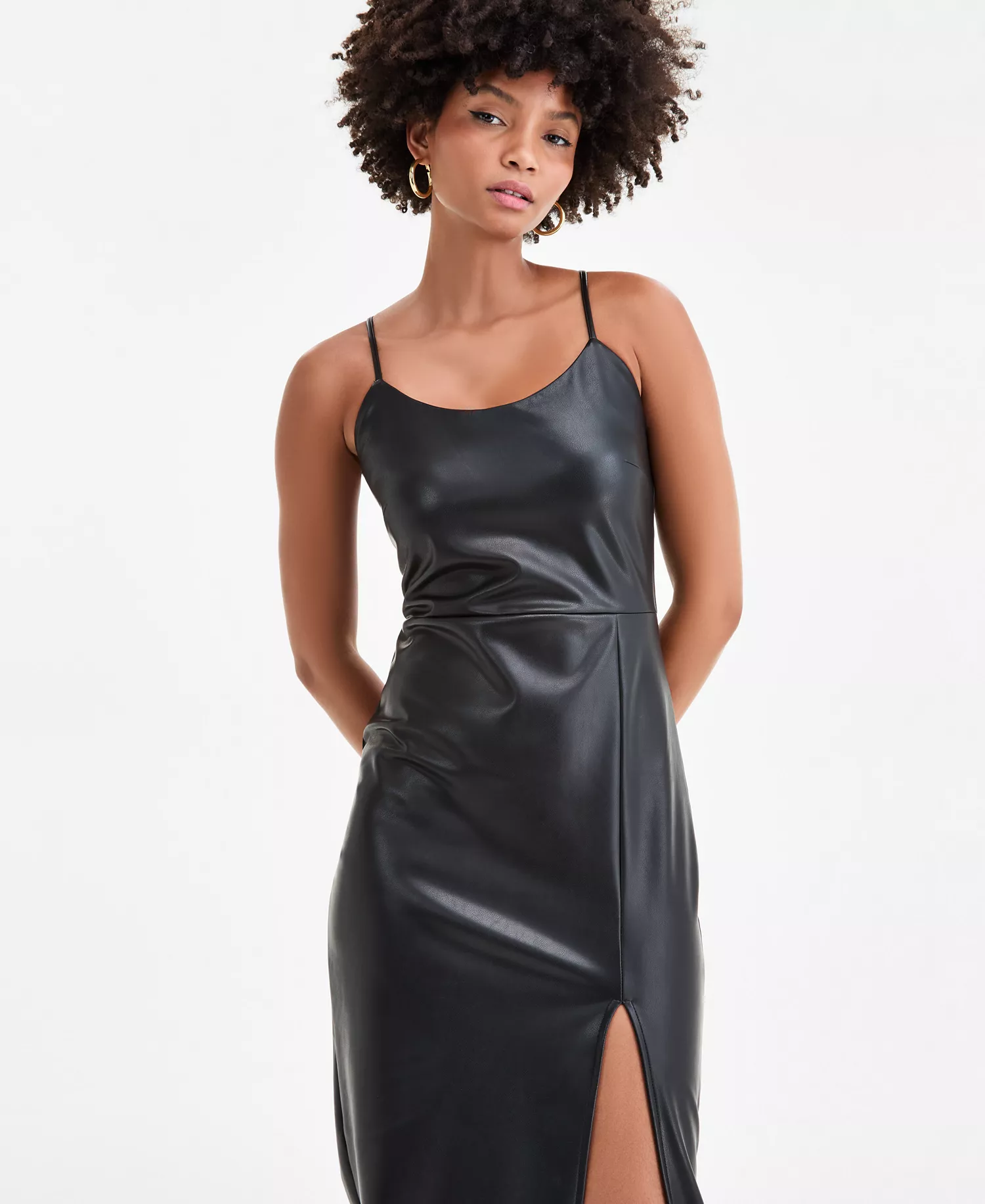 Women's Faux-Leather Midi Dress, Macy's Exclusive - Black - XS