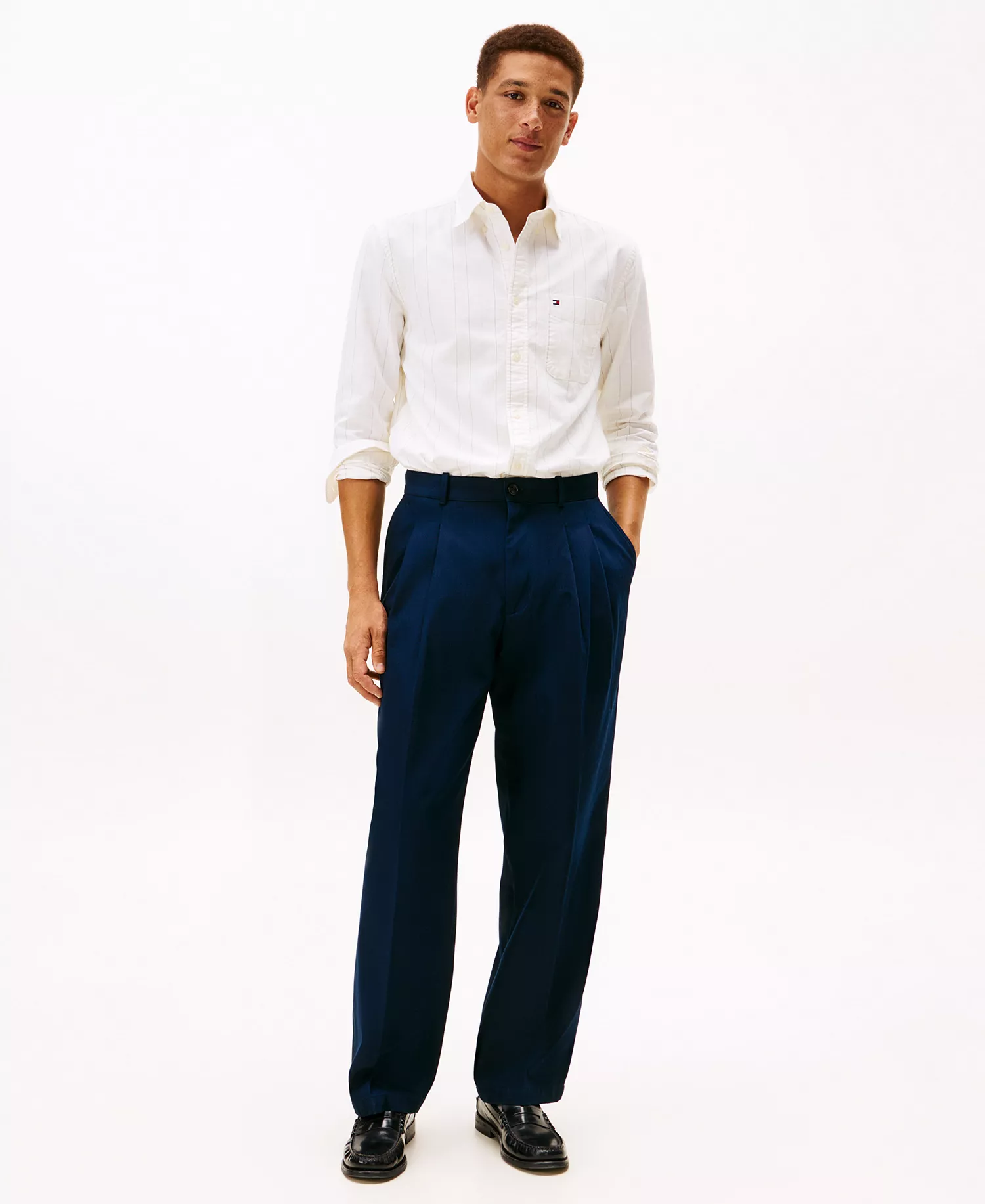 Men's Heritage Pin Striped Oxford Long-Sleeve Shirt - Ivory Silk - L