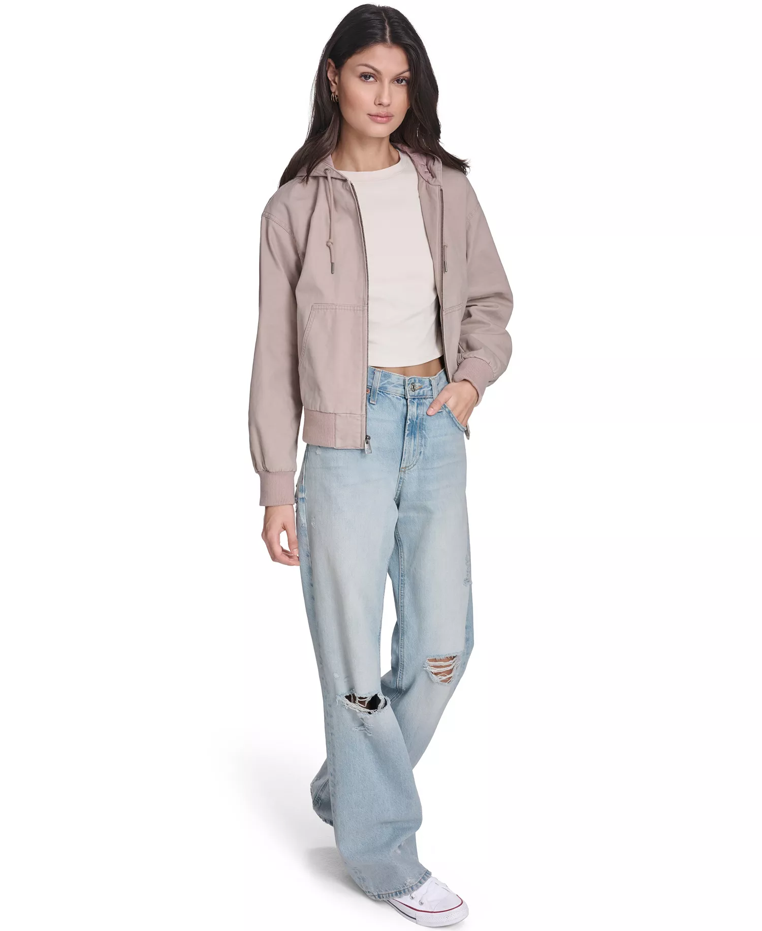 Women's Relaxed Hooded Bomber Jacket - Fawn - L