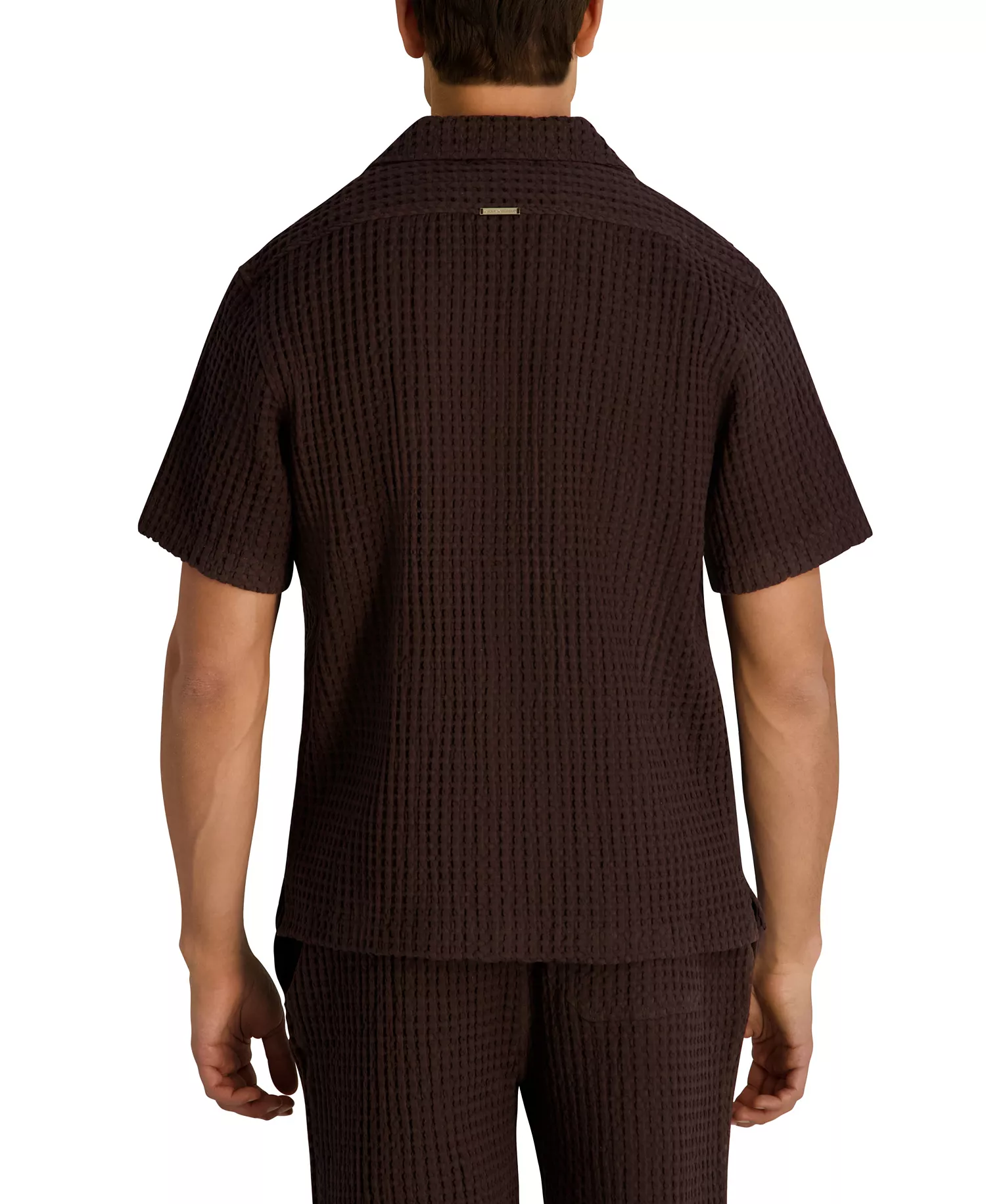 Men's Camp Collared Textured Short-Sleeve Woven Shirt - Drak Brown - 2XL
