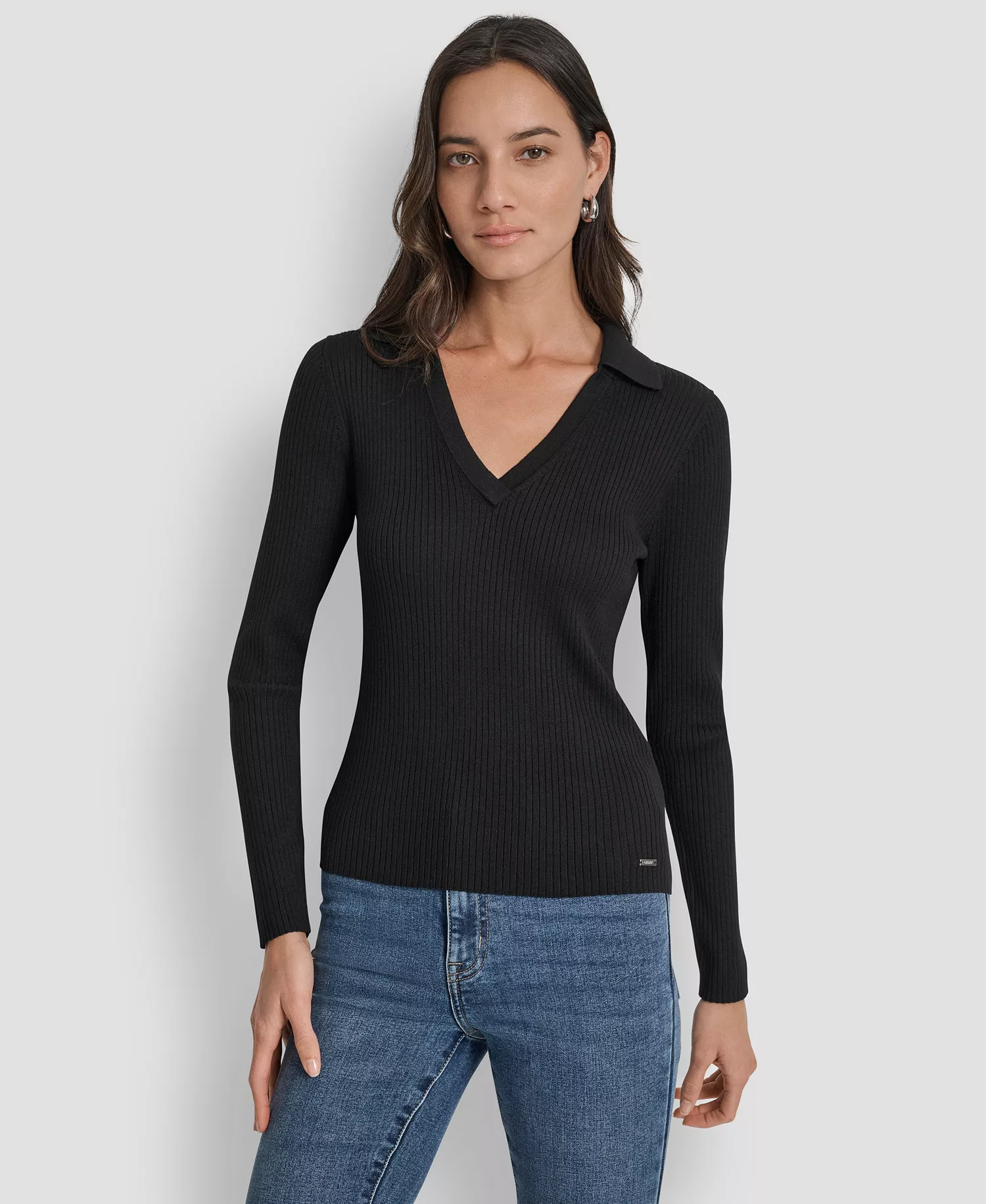 Women's Ribbed Long Sleeve Sweater - Black - L