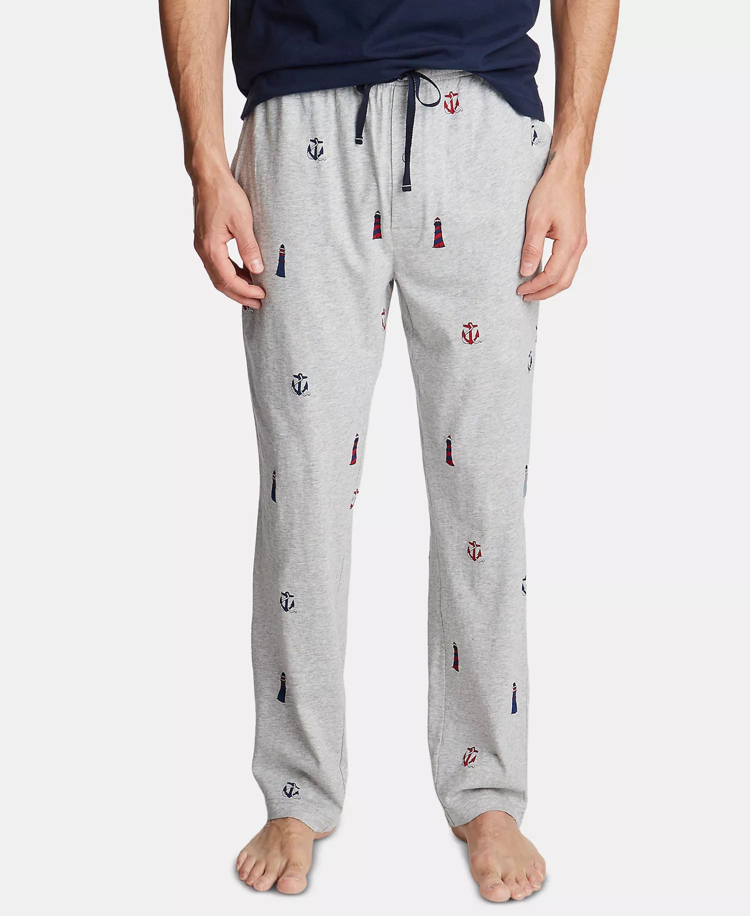 Men's Printed Cotton Pajama Pants - Lighthouse-Grey Heather - L