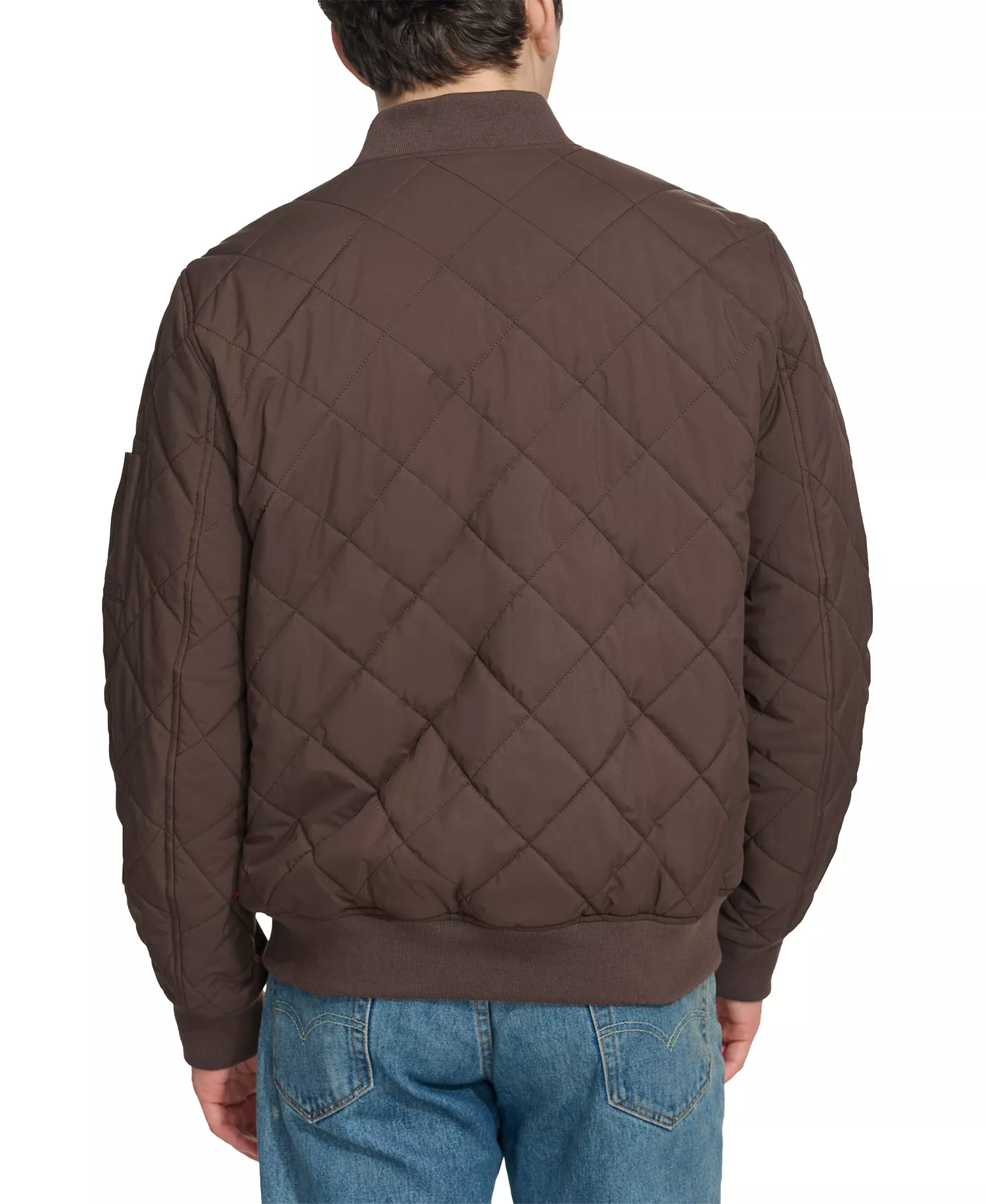 Men's Quilted Fashion Bomber Jacket - Chocolate Brown - 2XL