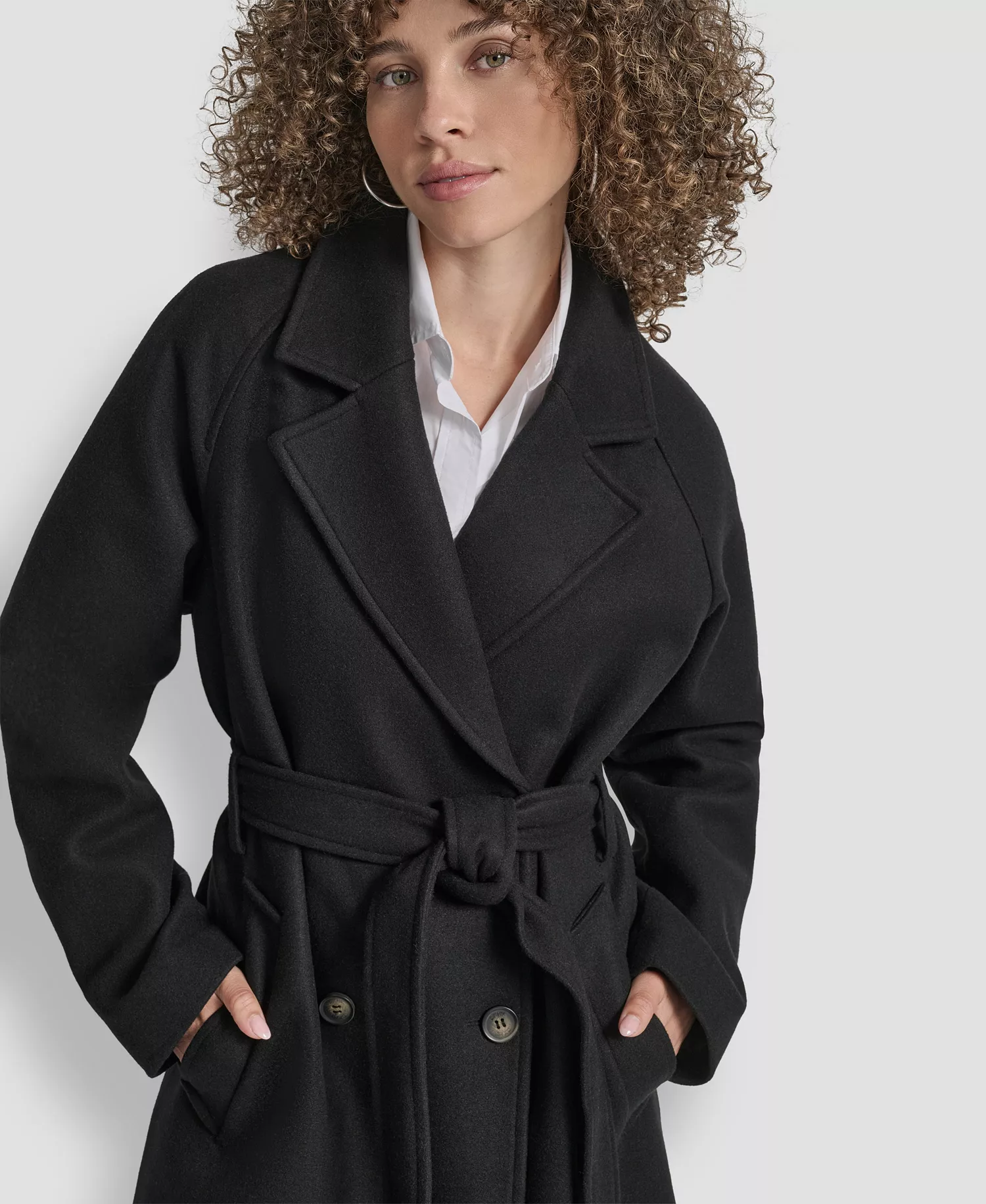 Women's Belted Notch Collar Coat - Black - L