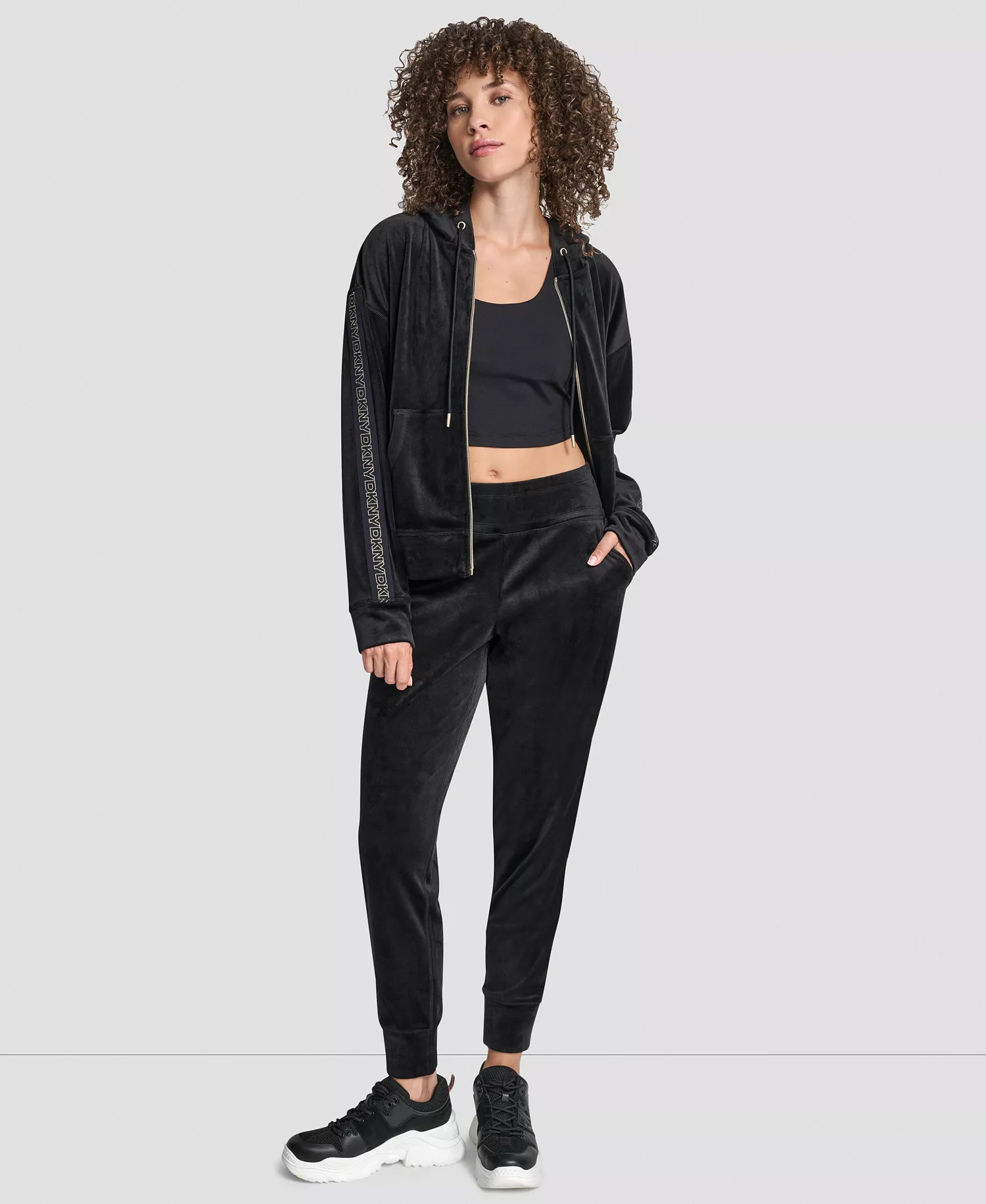 Women's Super Soft Velour Cuffed Metallic Logo Joggers - Black/light Gold - L