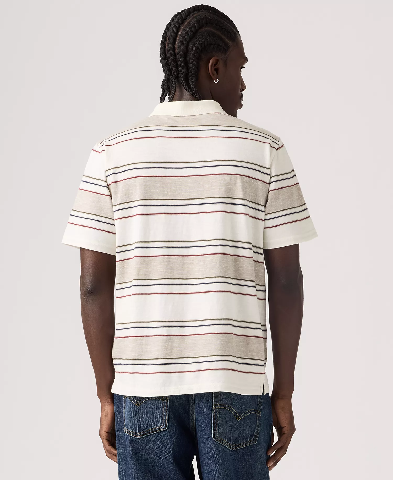 Men's Merritt Striped Collared Polo Shirt - Cream/Beige - 2XL