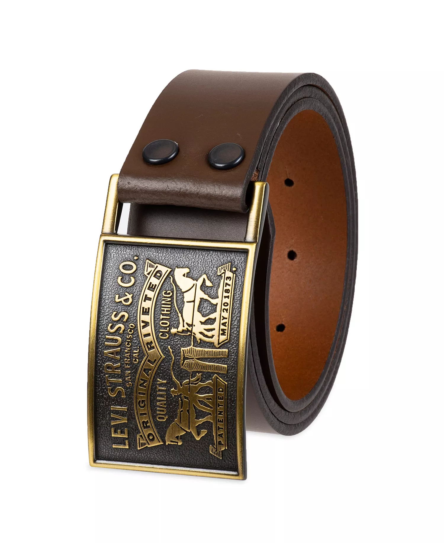 Men's Western Leather Belt with Removable Plaque Buckle - Brown - L (38-40)
