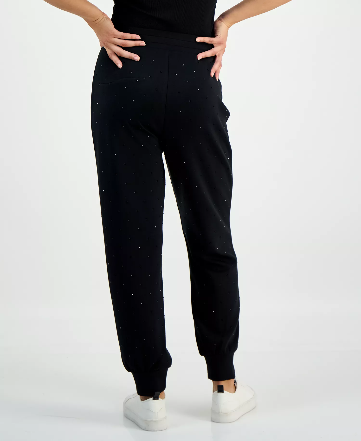 Petite Embellished High Rise Jogger Sweatpants, Macy's Exclusive - Deep Black - P/L