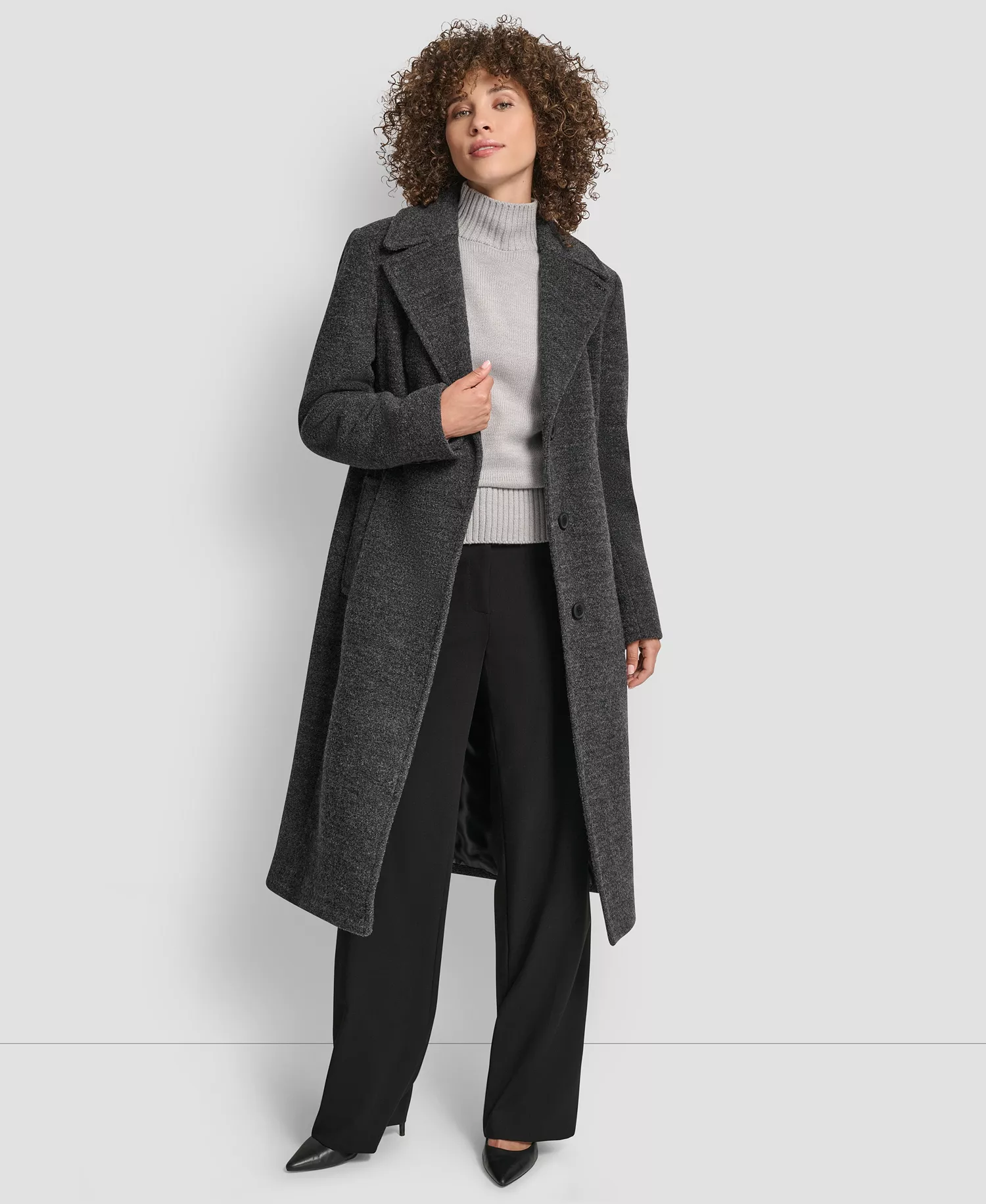 Women's Maxi Boucle Notch Collar Coat - Charcoal - S