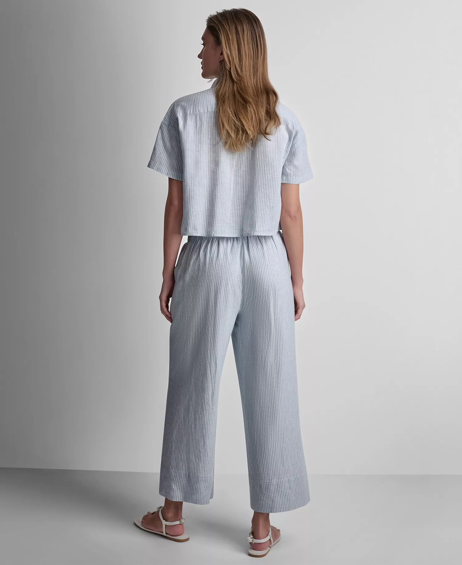 Petite Linen-Blend High-Waist Wide-Leg Drawstring Pants - Lex Chambray - PL