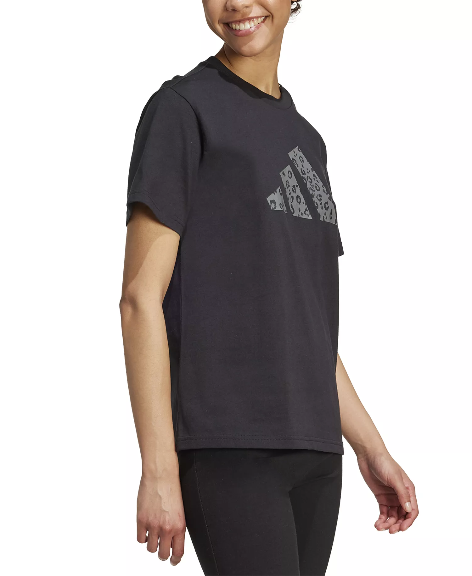 Women's Cotton Animal-Print Logo Crewneck T-Shirt - Black - L