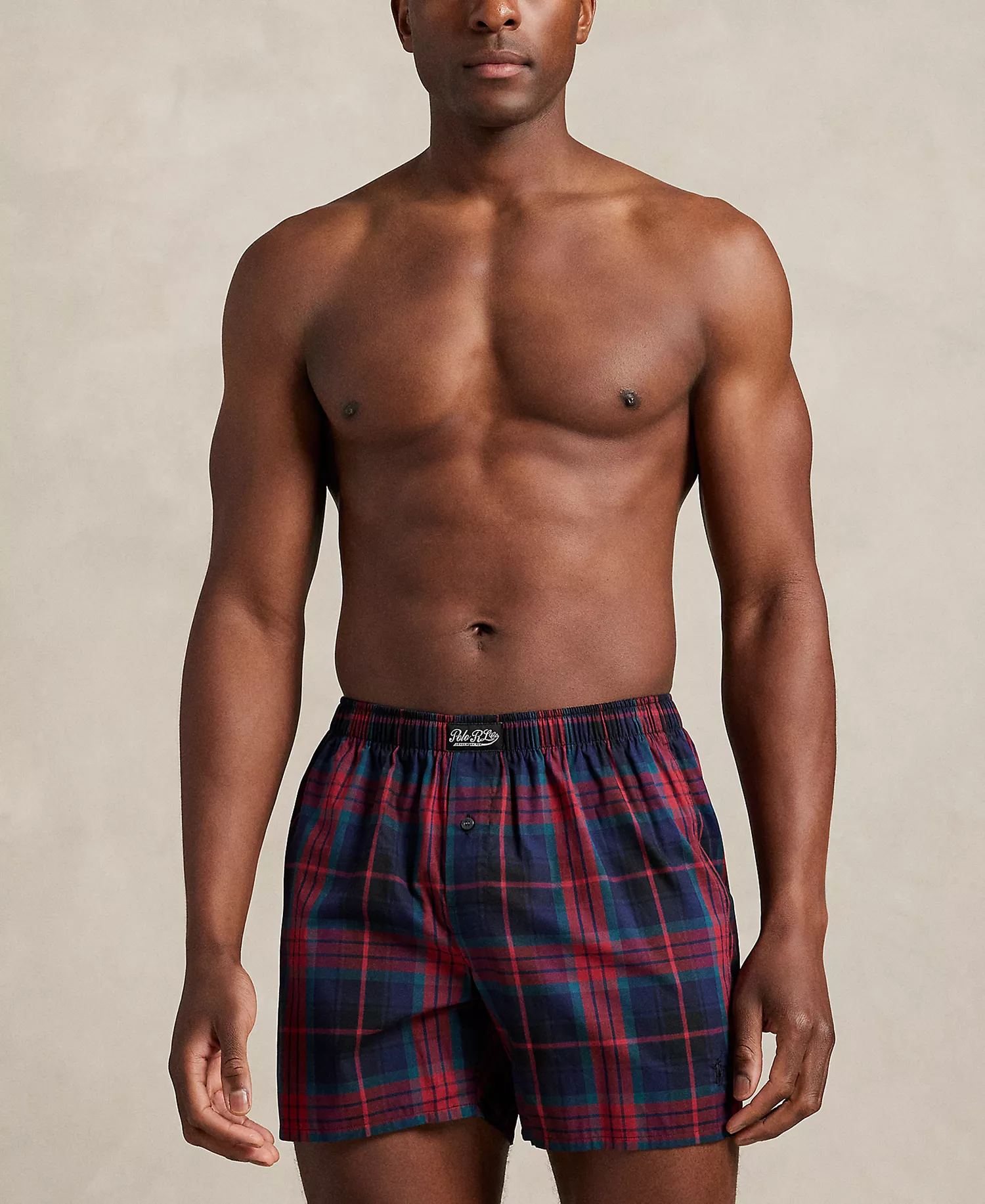 Men's Woven Single-Button Fly Boxer Shorts - Ski Tartan - L