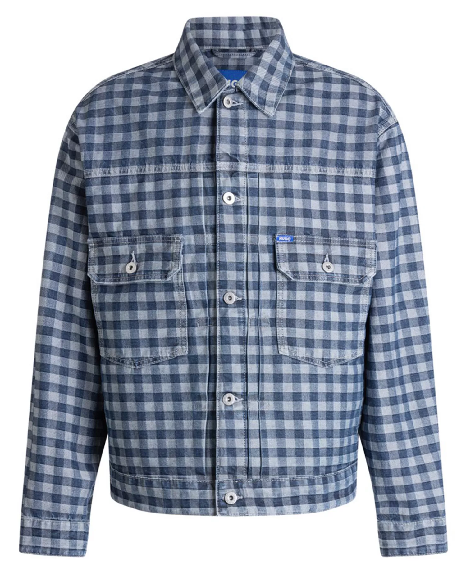 Men's Nial Pointed Collar Jacket - Med Blue Gingham - 2XL