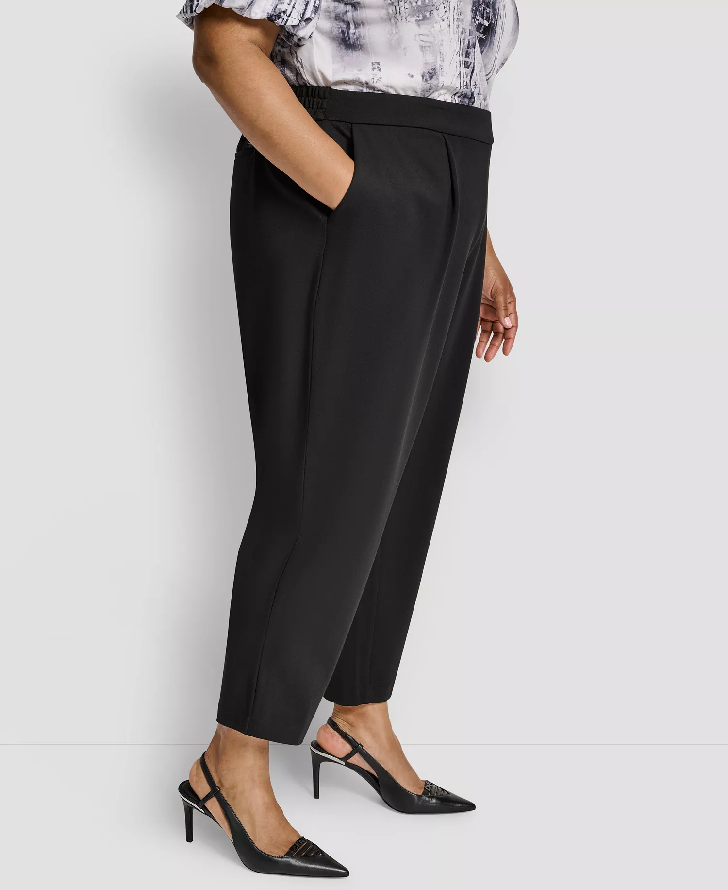 Plus Size Pleated Ponte Ankle Pants - Black - 14W