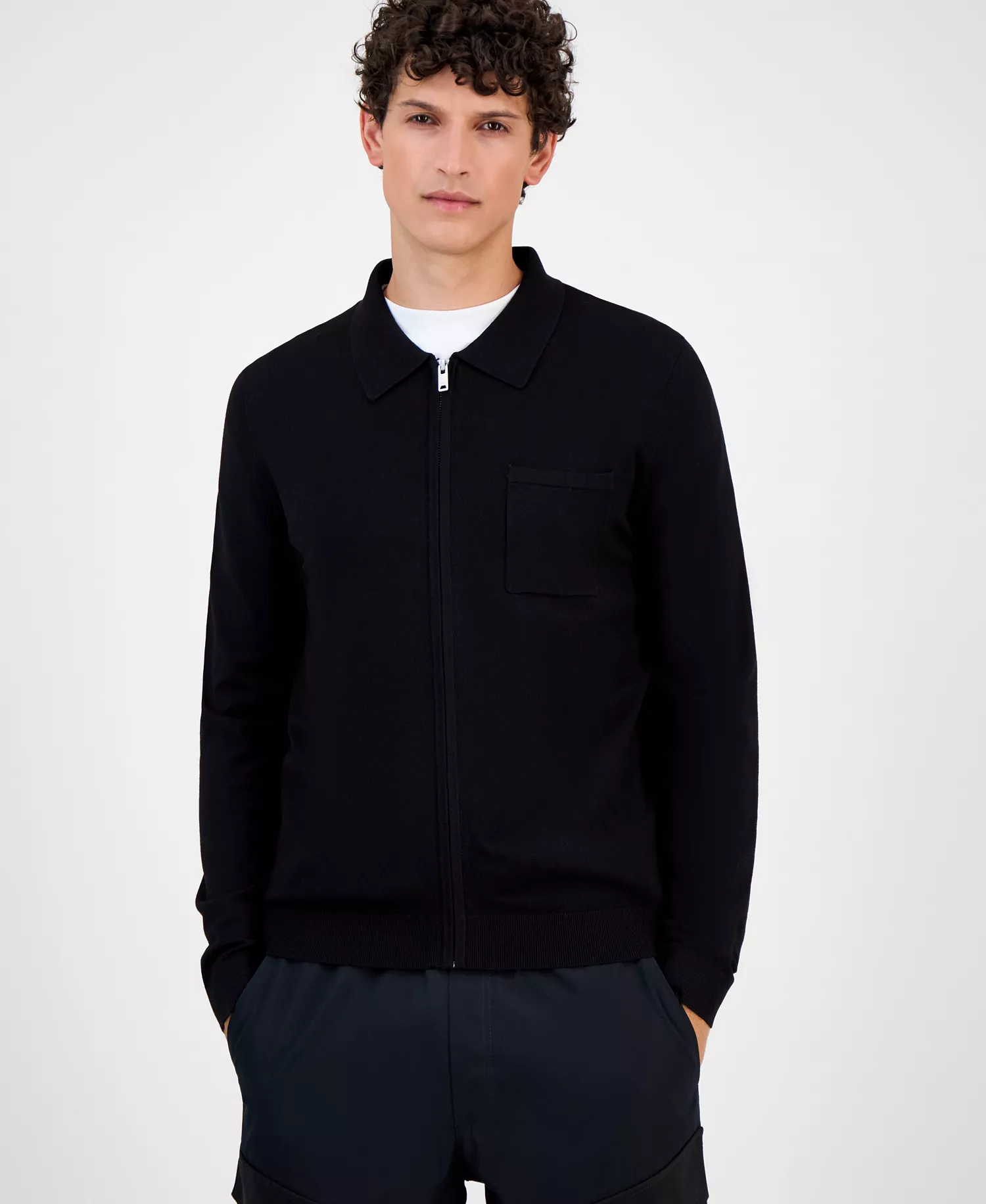 Men's San Jean Full Zip Collared Cardigan - Black - 2XL