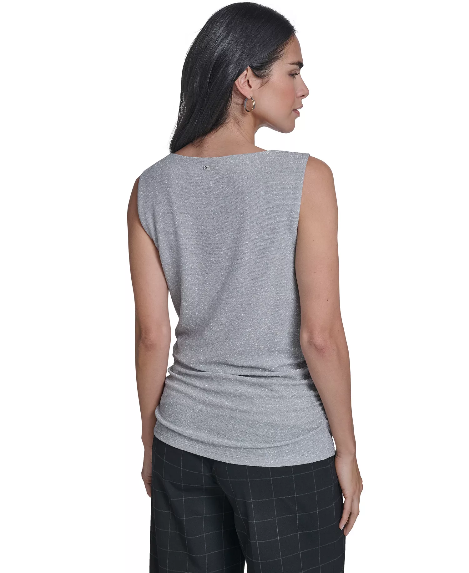 Women's Novelty Boat Neck Ruched Top - Silver gray - L