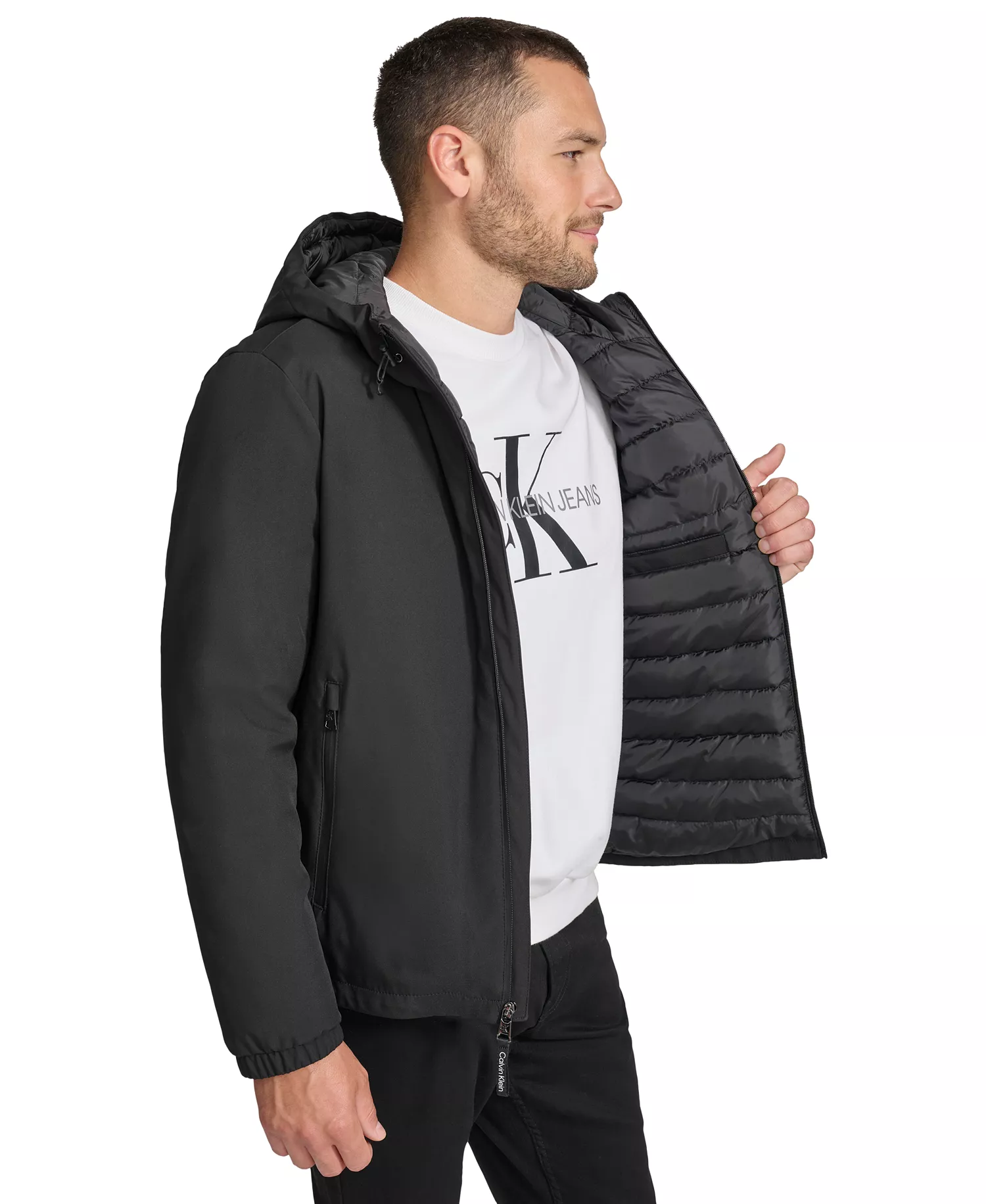 Men's Infinite Stretch Water-Resistant Hooded Jacket - Black - 2XL