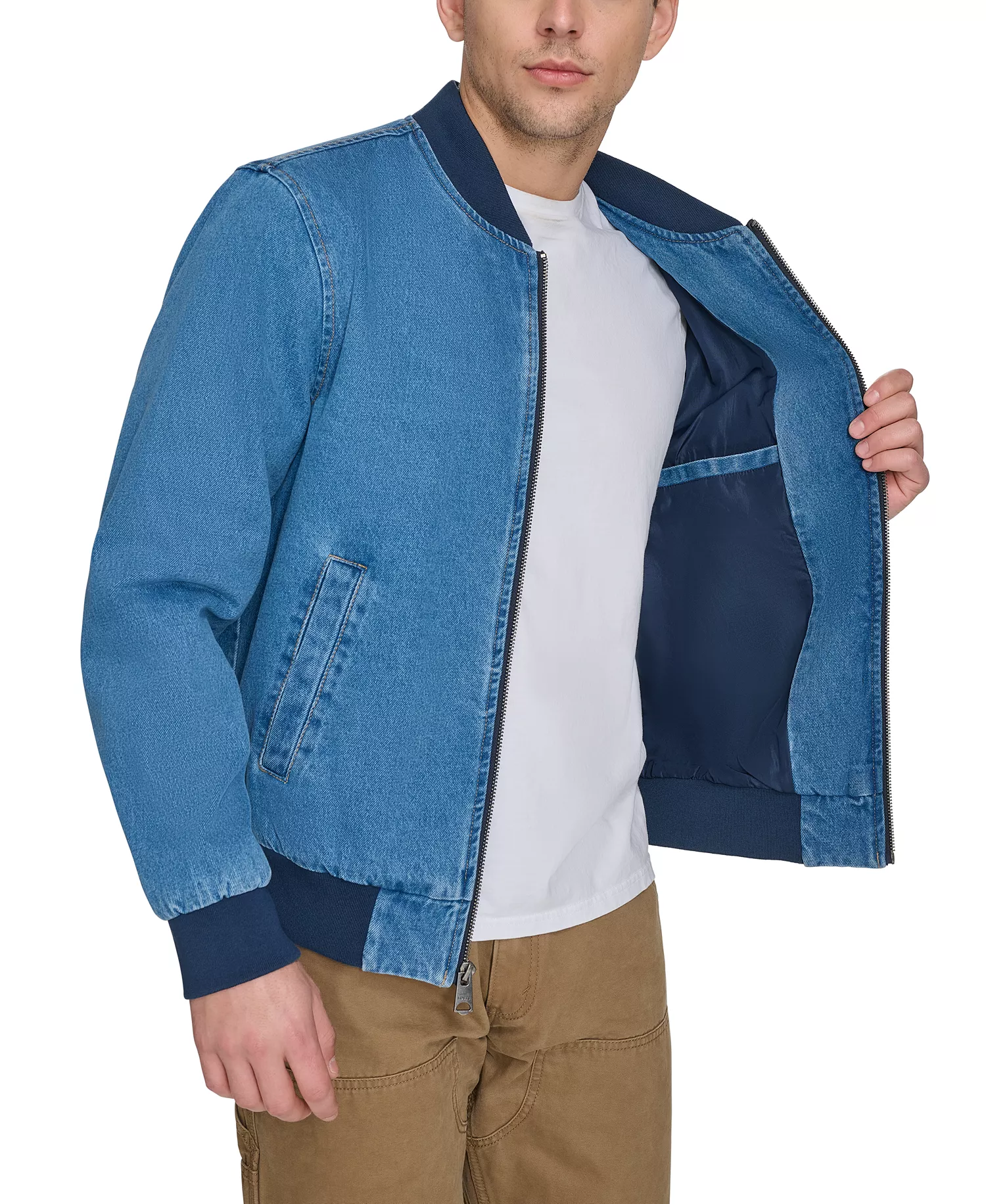 Men's Flight Full-Zip Denim Bomber Jacket  - Denim - 2XL