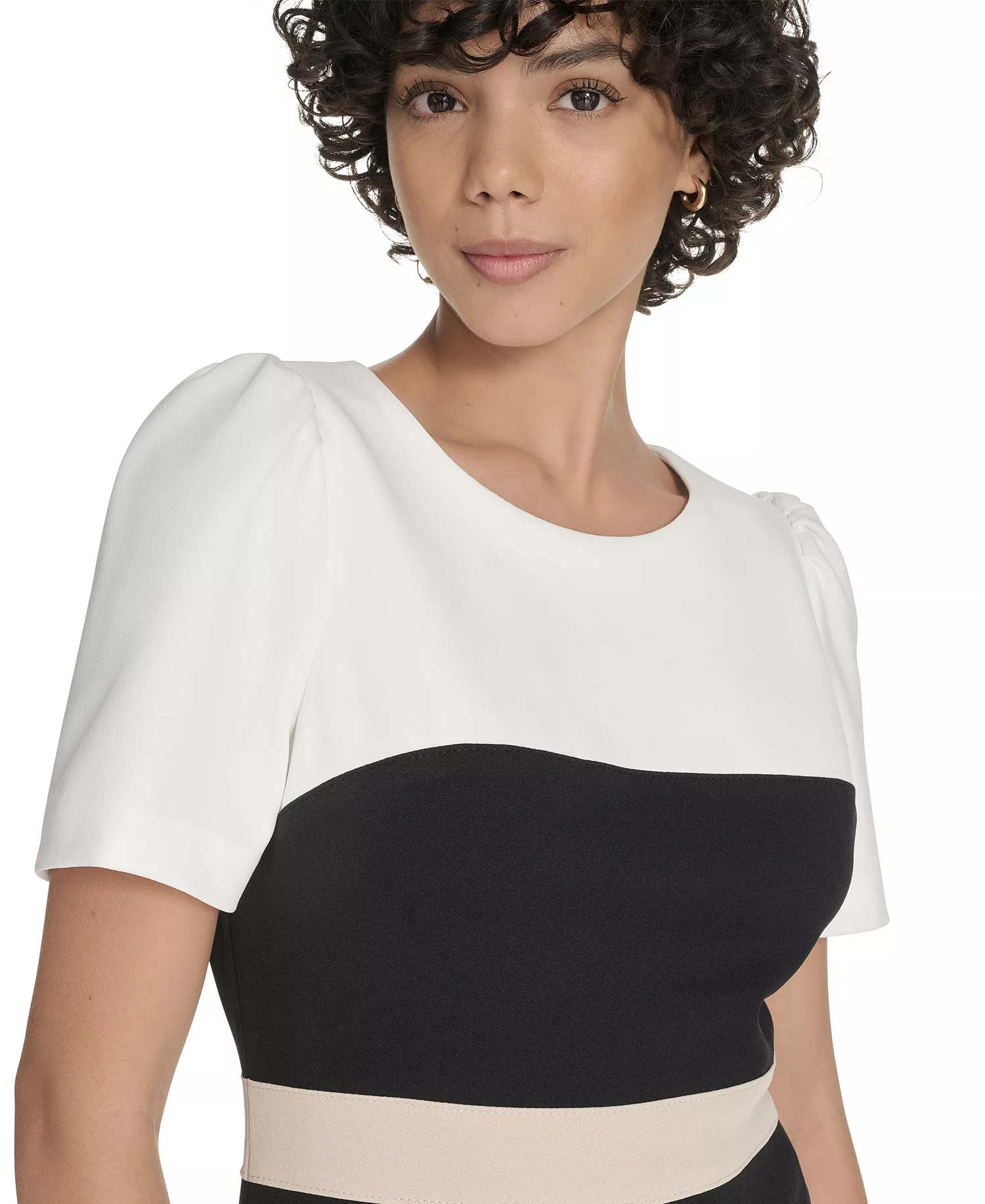 Women's Colorblocked Scuba-Crepe Dress - Ivory/Black/Khaki - 10