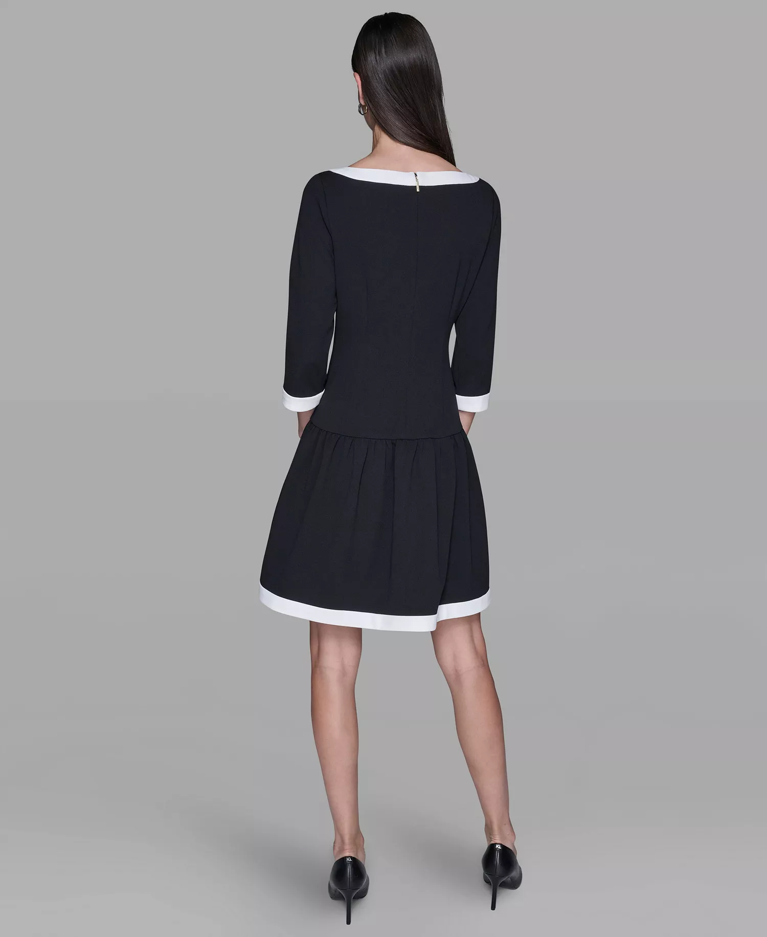 Women's Scuba Crepe Boat Neck A-Line Dress - Black/ Soft White - 10