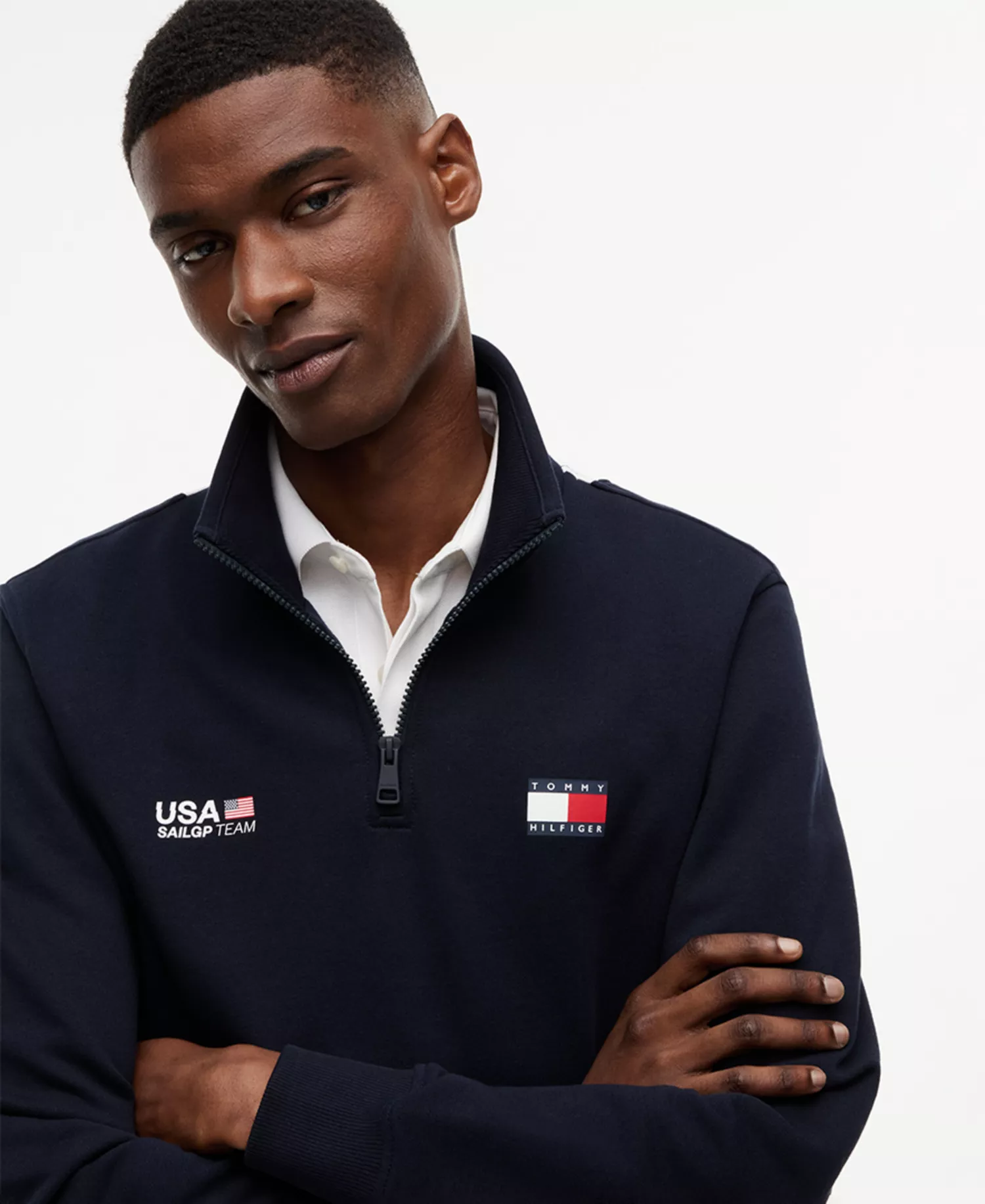 x U.S. SailGP Men's Flag Half Zip Sweatshirt - Desert Sky - L