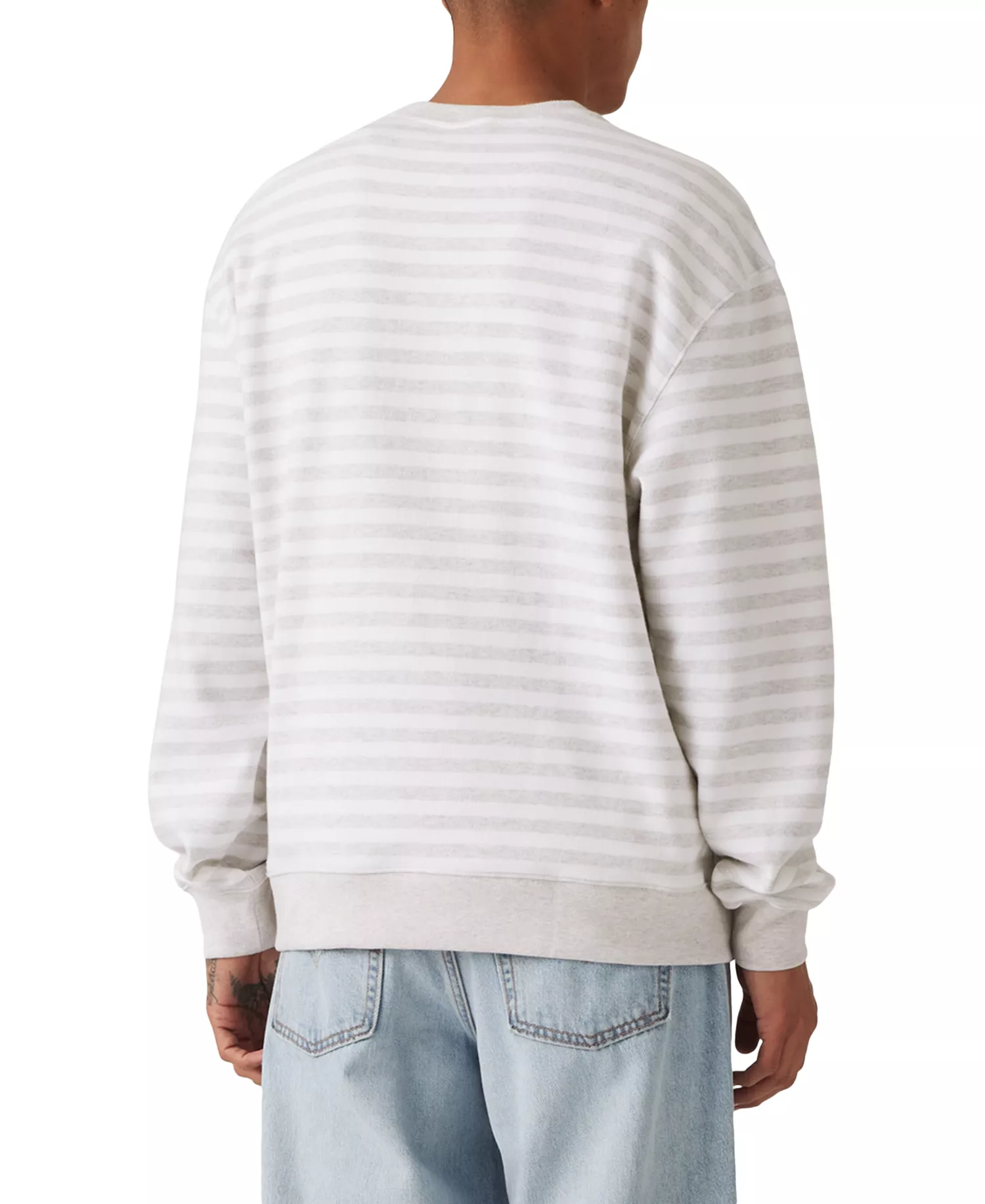 Men's Relaxed Fit Long Sleeve Logo Graphic Striped Crewneck Sweatshirt - White Stripe - 2XL